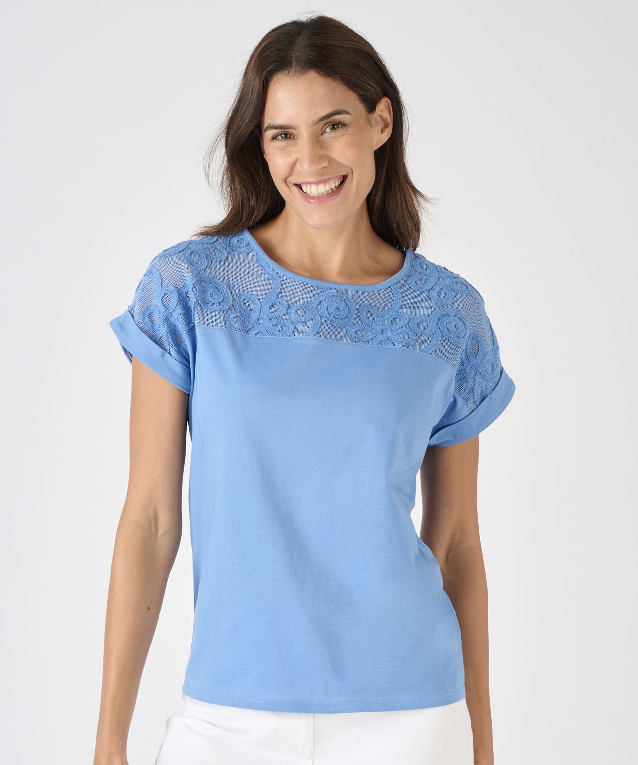 Damart Lace Detail Short Sleeve Top