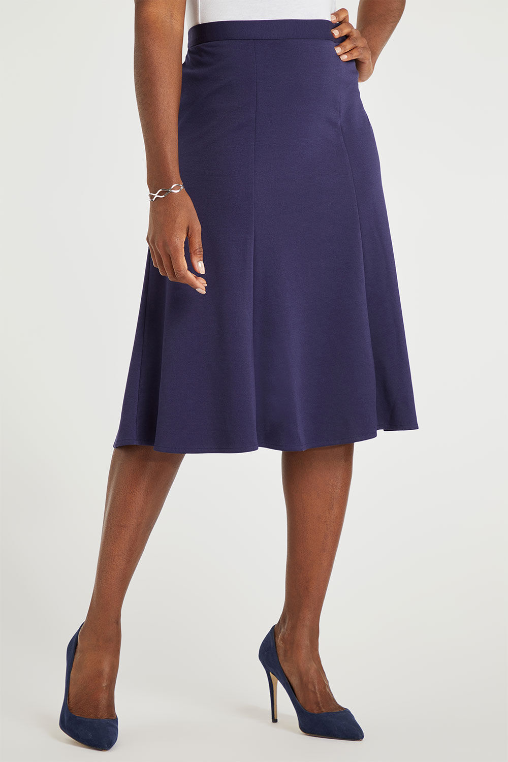 Bonmarche Navy Blue Ladies Smart Ponte Flippy Skirt, Size: