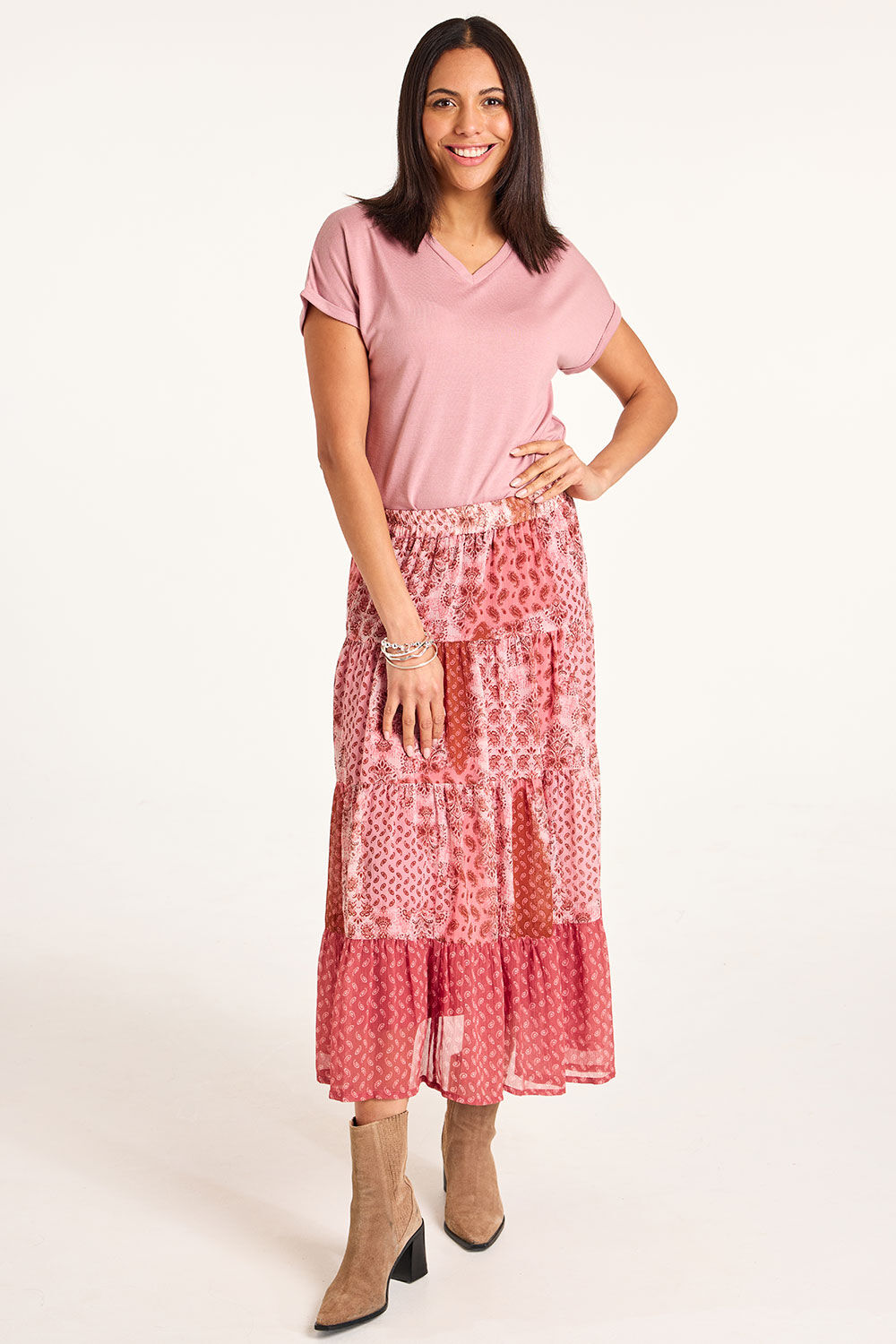 Bonmarche Paisley Patchwork Chiffon Tiered Skirt