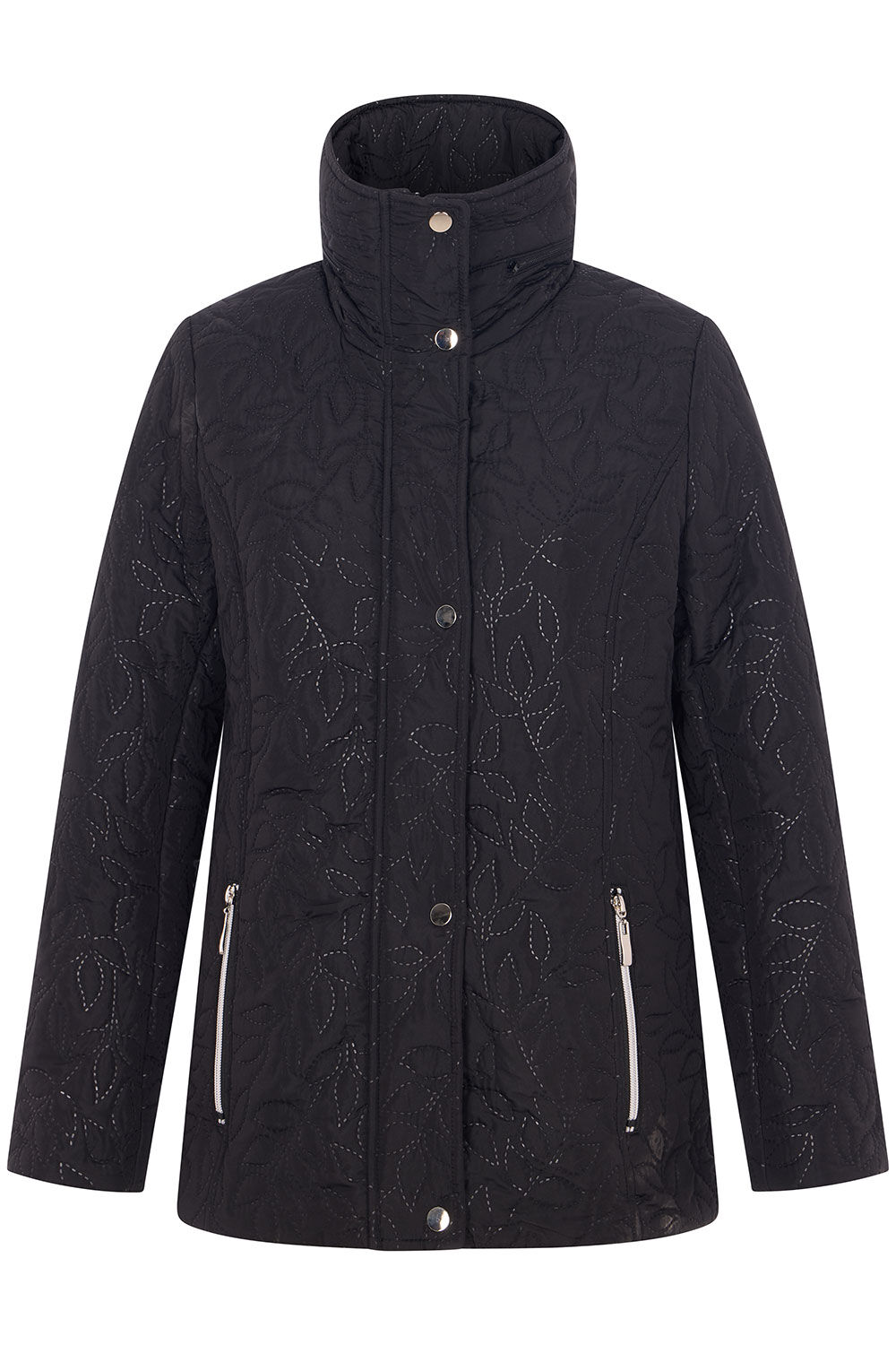 Bonmarche Black Floral Embossed Coat, Size:
