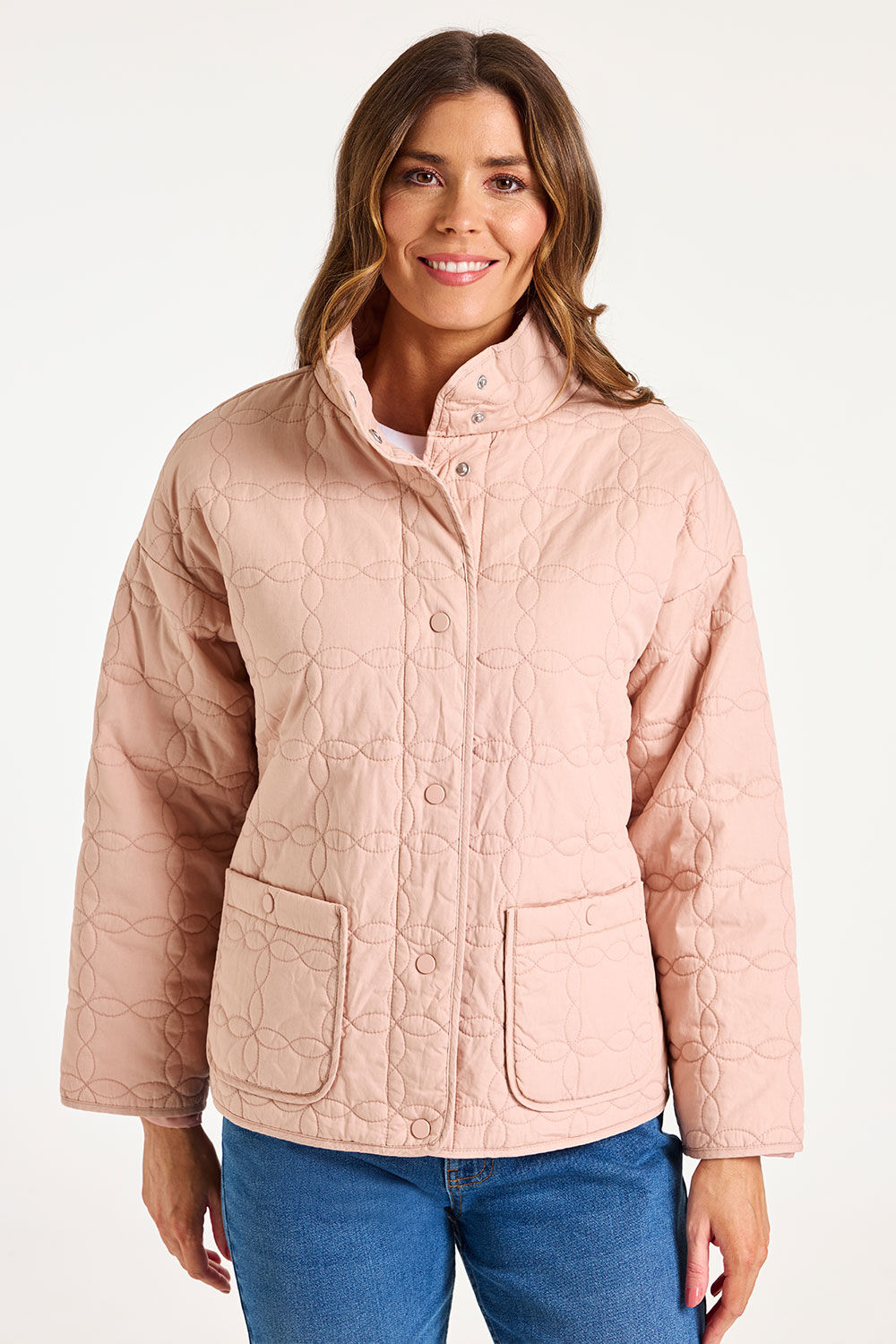 Bonmarche Pale Pink Floral Stitch Detail Coat, Size: