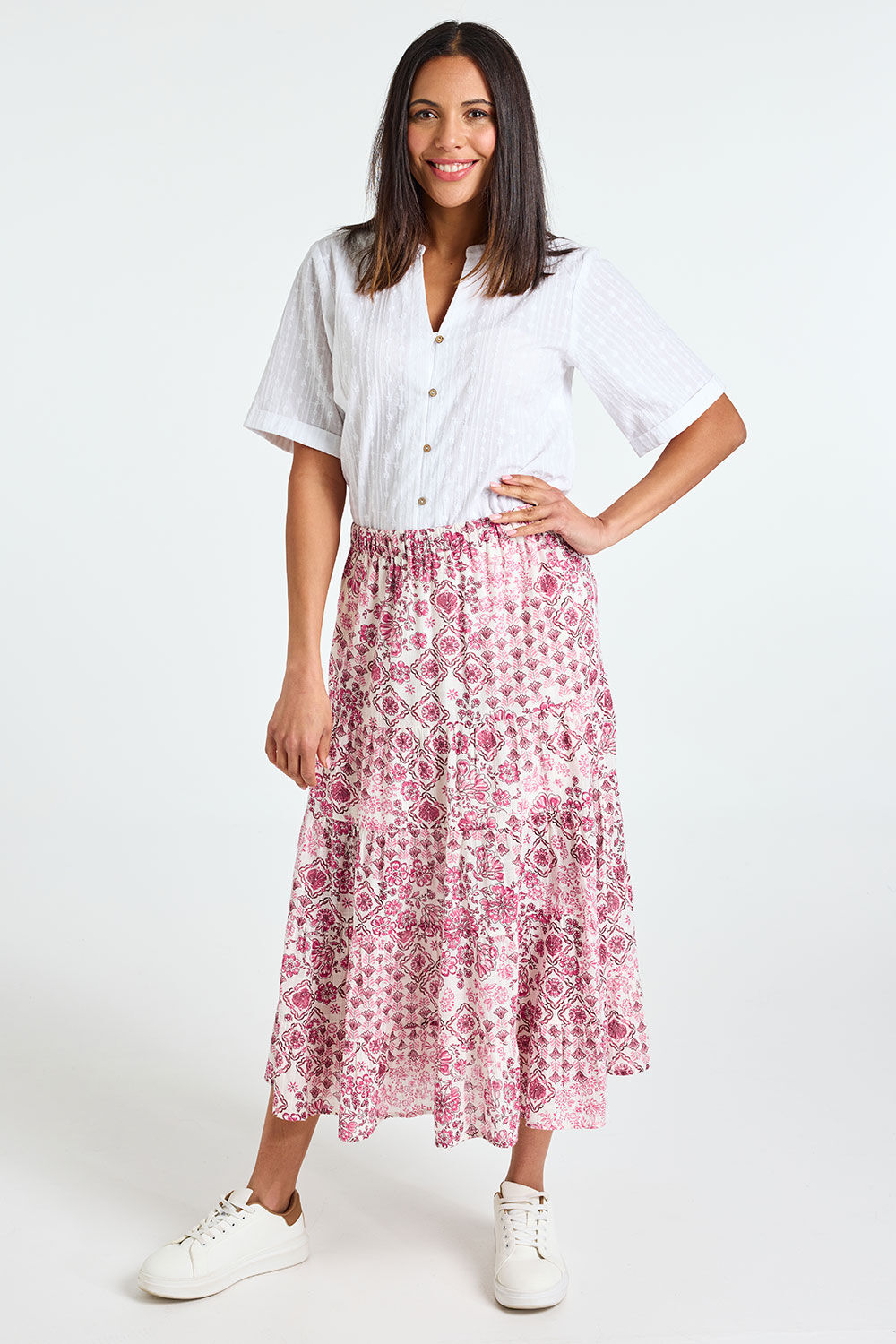 Bonmarche Dobby Patchwork Print Tiered Skirt