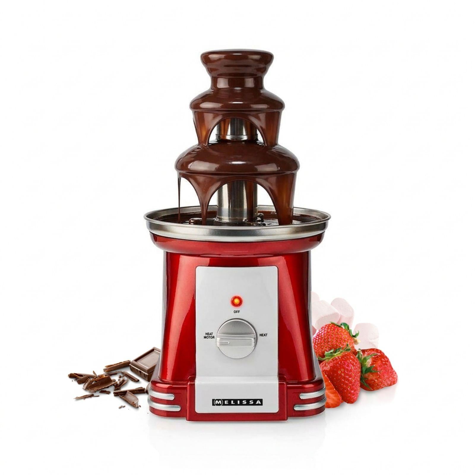 MELISSA Chocolate Fountain, Retro Tier Table Top Machine with ml Capacity, Heat & Motor Settings, W - RedWhite