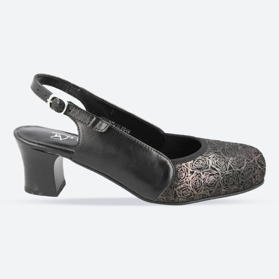 Women's Wide Fit DB Goa Shoes, Black Lea Stretch Textile . V E - E
