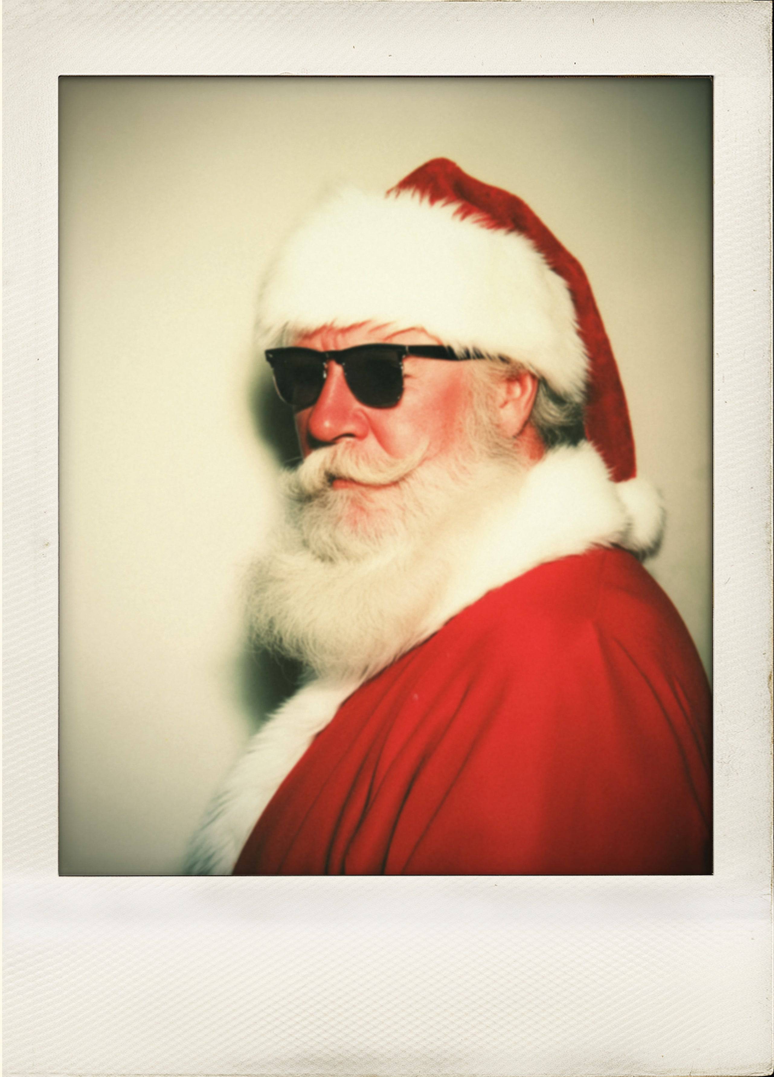 Retro Santa In Sunglasses Polaroid Christmas Card - Standard mm x mm