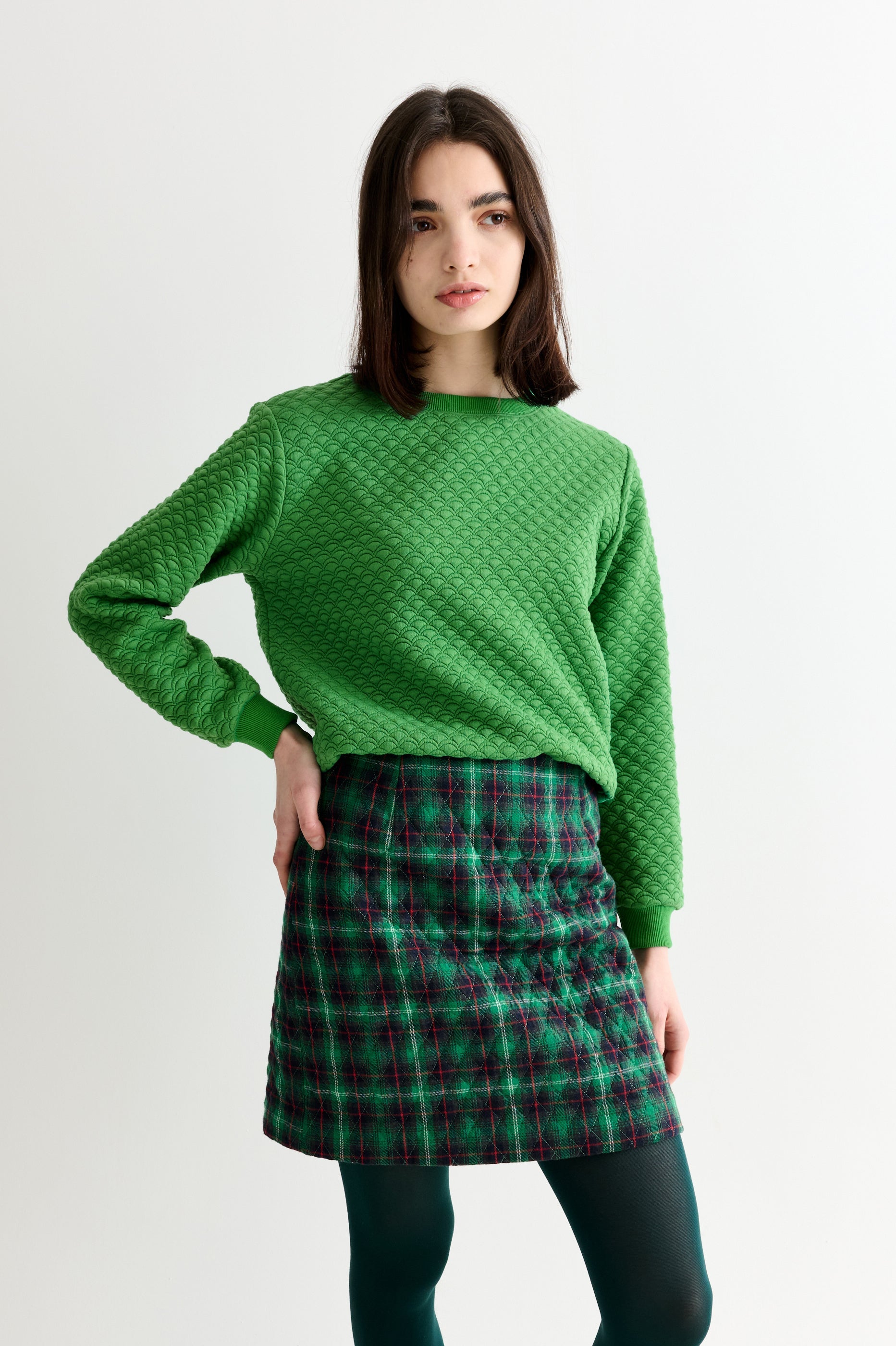 Aubin Winter Check Quilted Mini Skirt Green