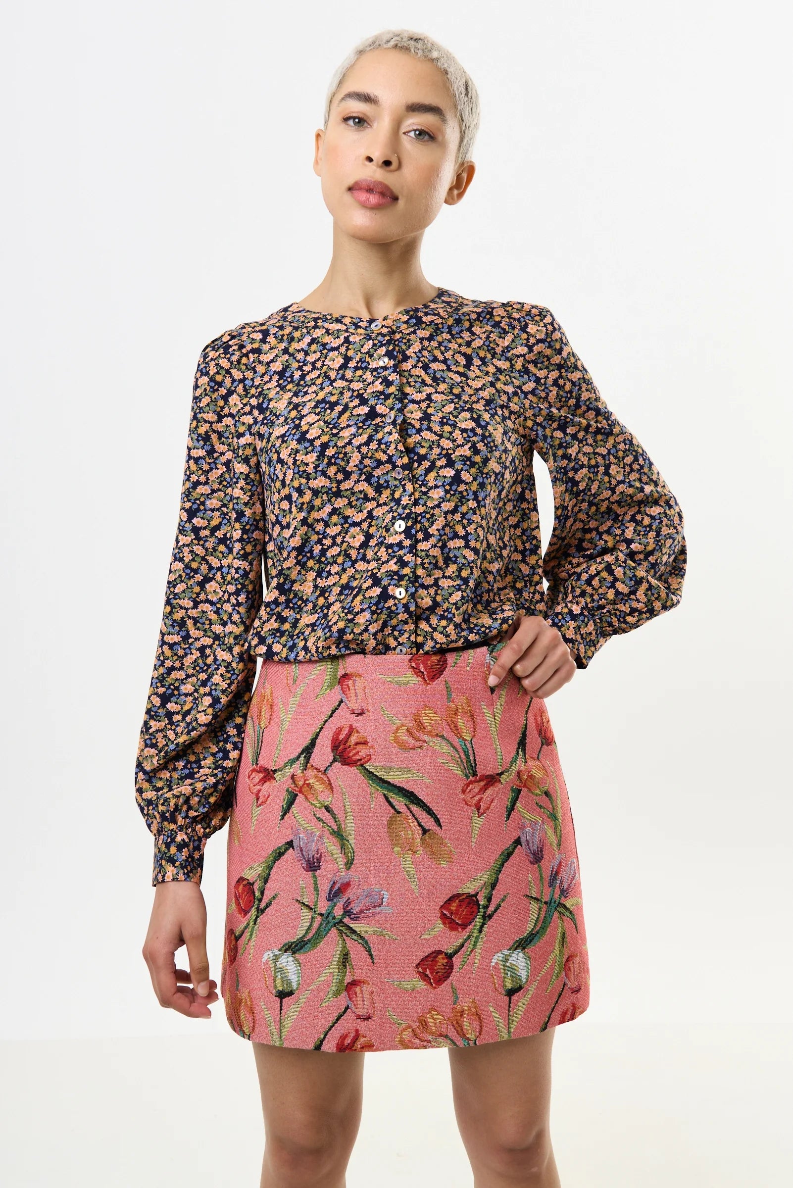 Aubin Tulip Jacquard A-line Mini Skirt - Pink