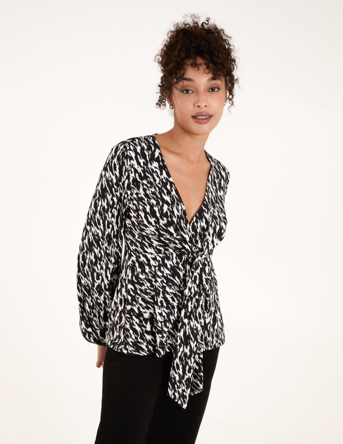 Wrap Front Tie Back Top - M BLACKWHITE
