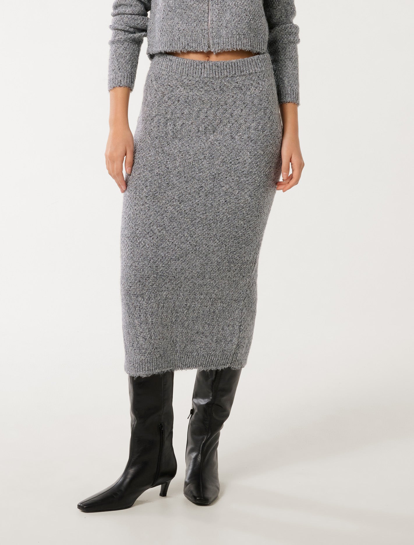 Forever New Women's Sasha Boucle Co-ord Midi Skirt in Grey, Size Medium CottonPolyesterPolyamide