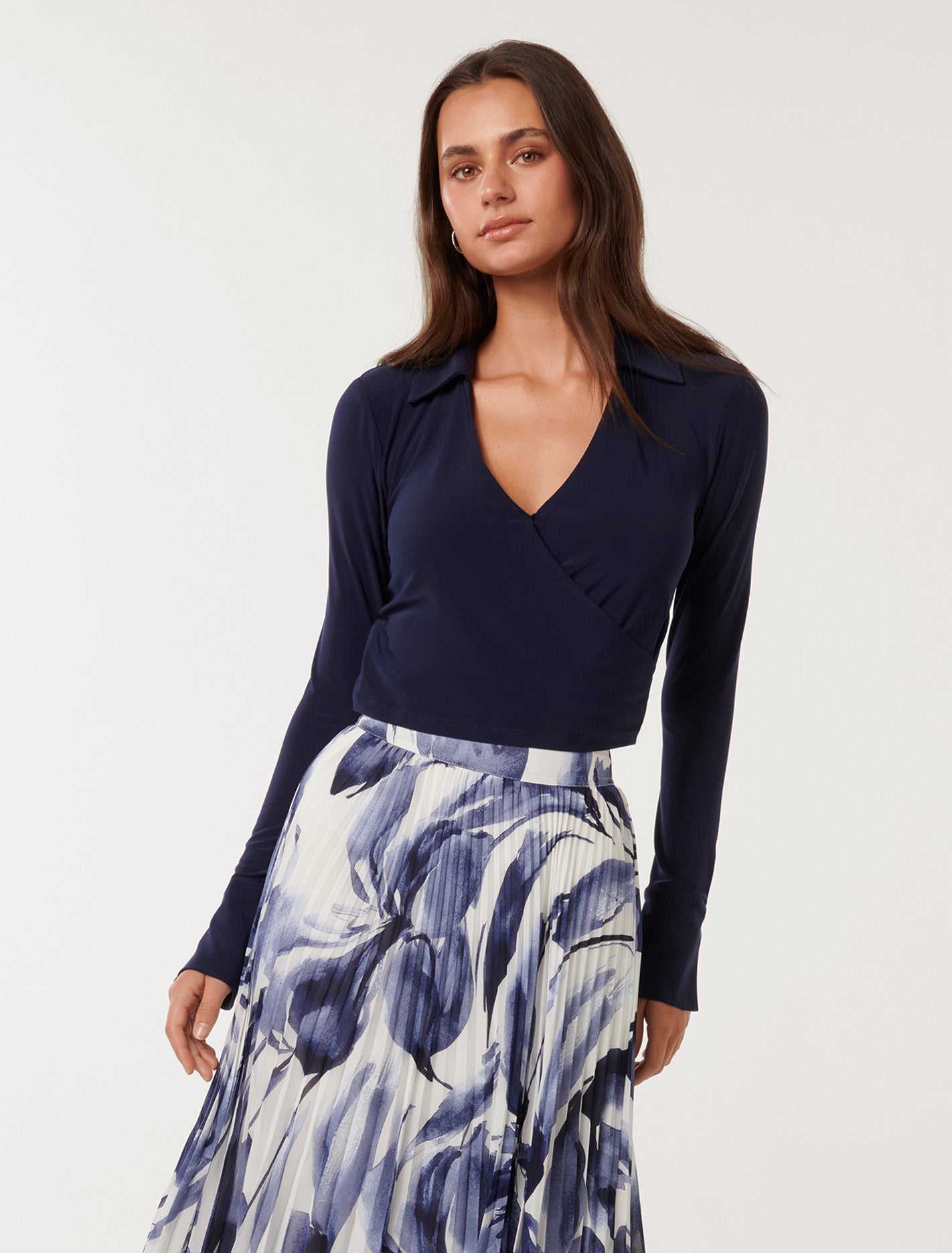 Forever New Women's Matisse Wrap Top in Royal Navy, Size Medium PolyesterElastanePolyester
