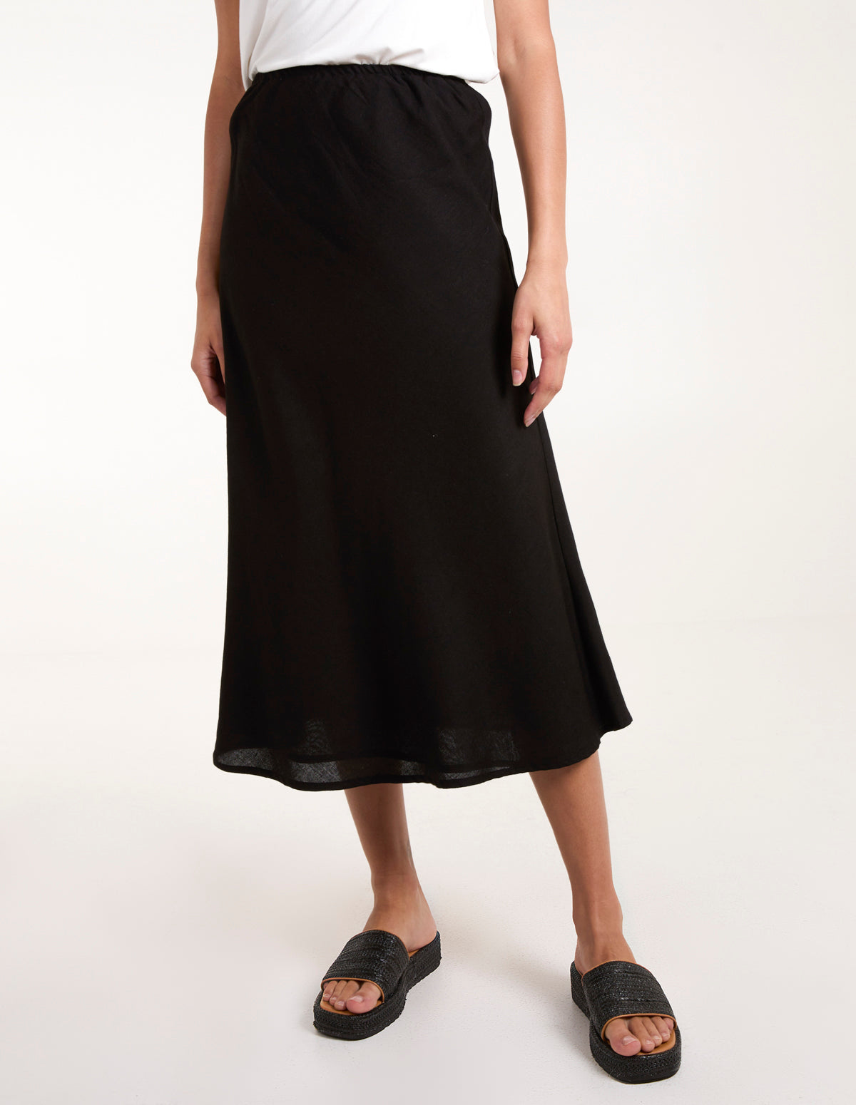 Bias Cut Midi Skirt - S BLACK