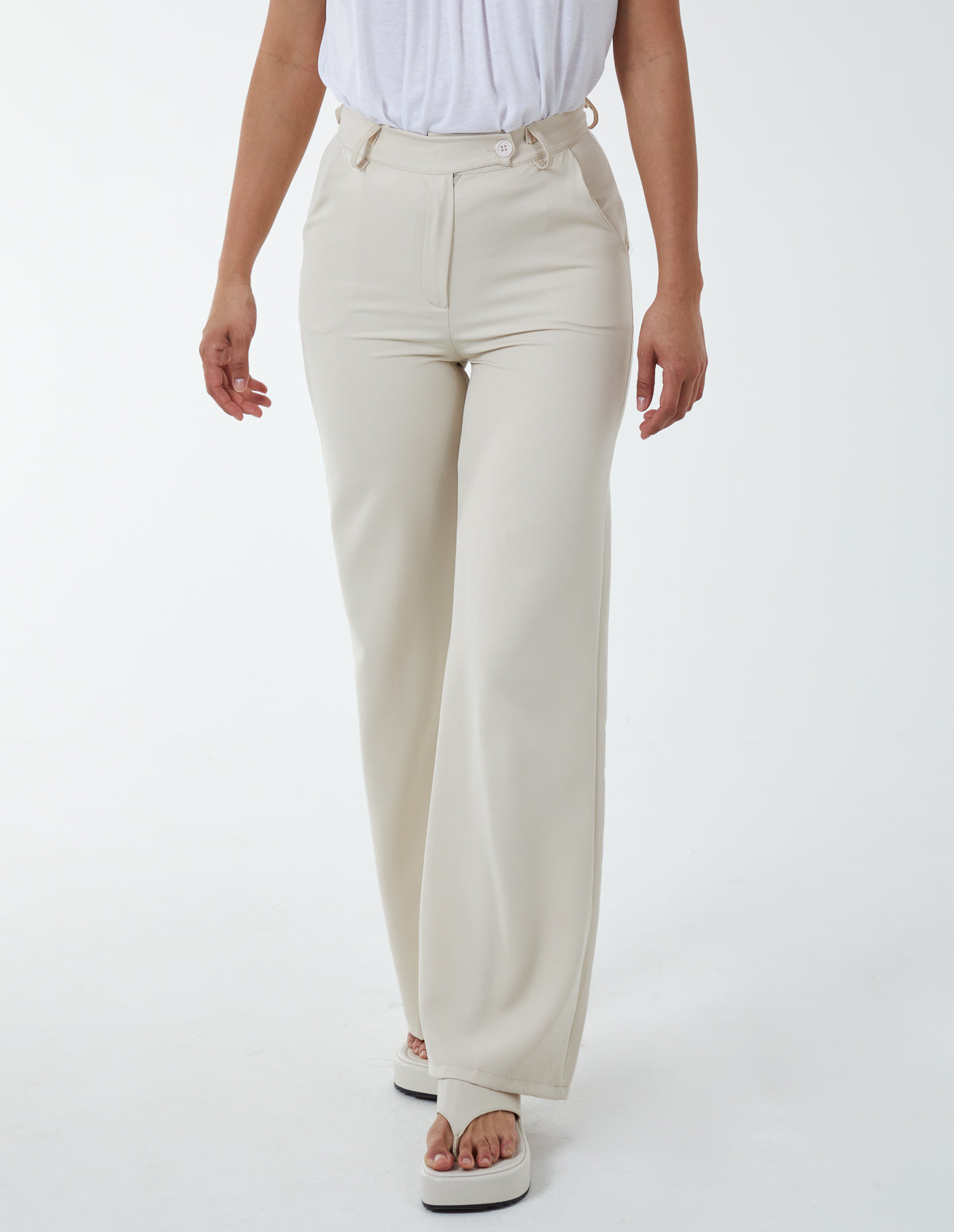 Wide Leg Formal Trousers - M BEIGE