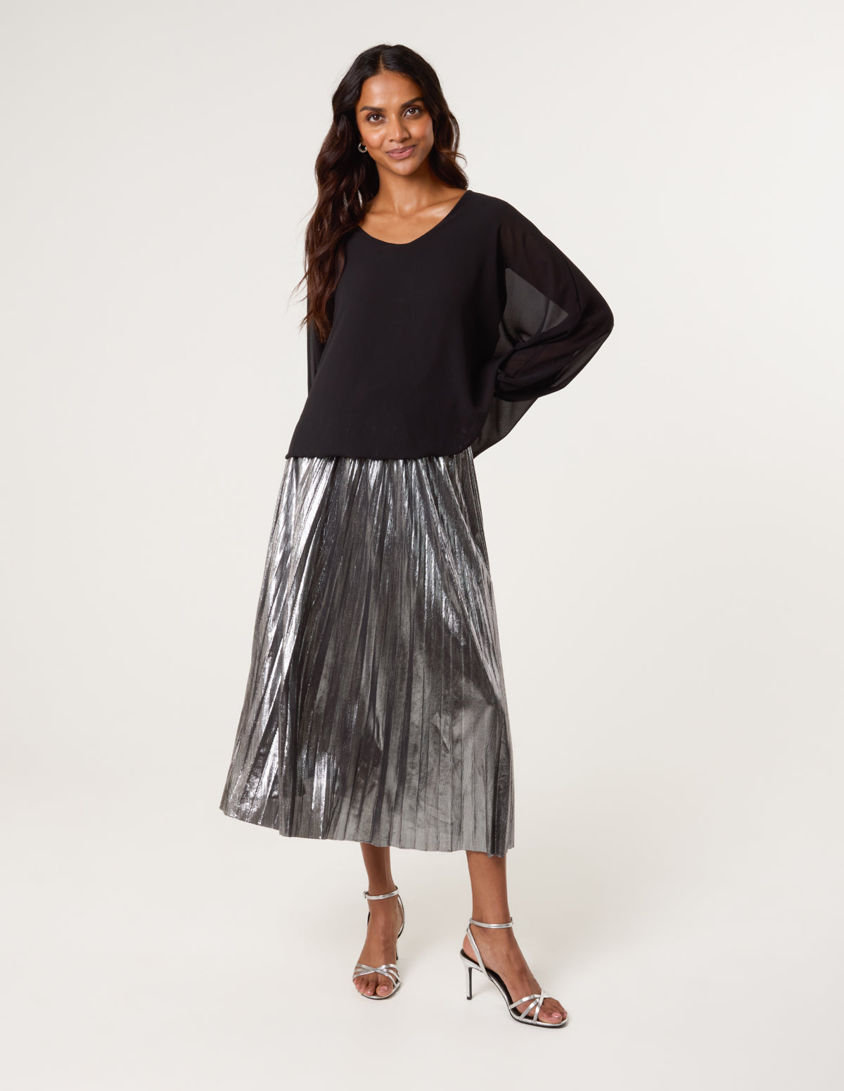 Metallic Pleated Tulle Skirt - ML PEWTER