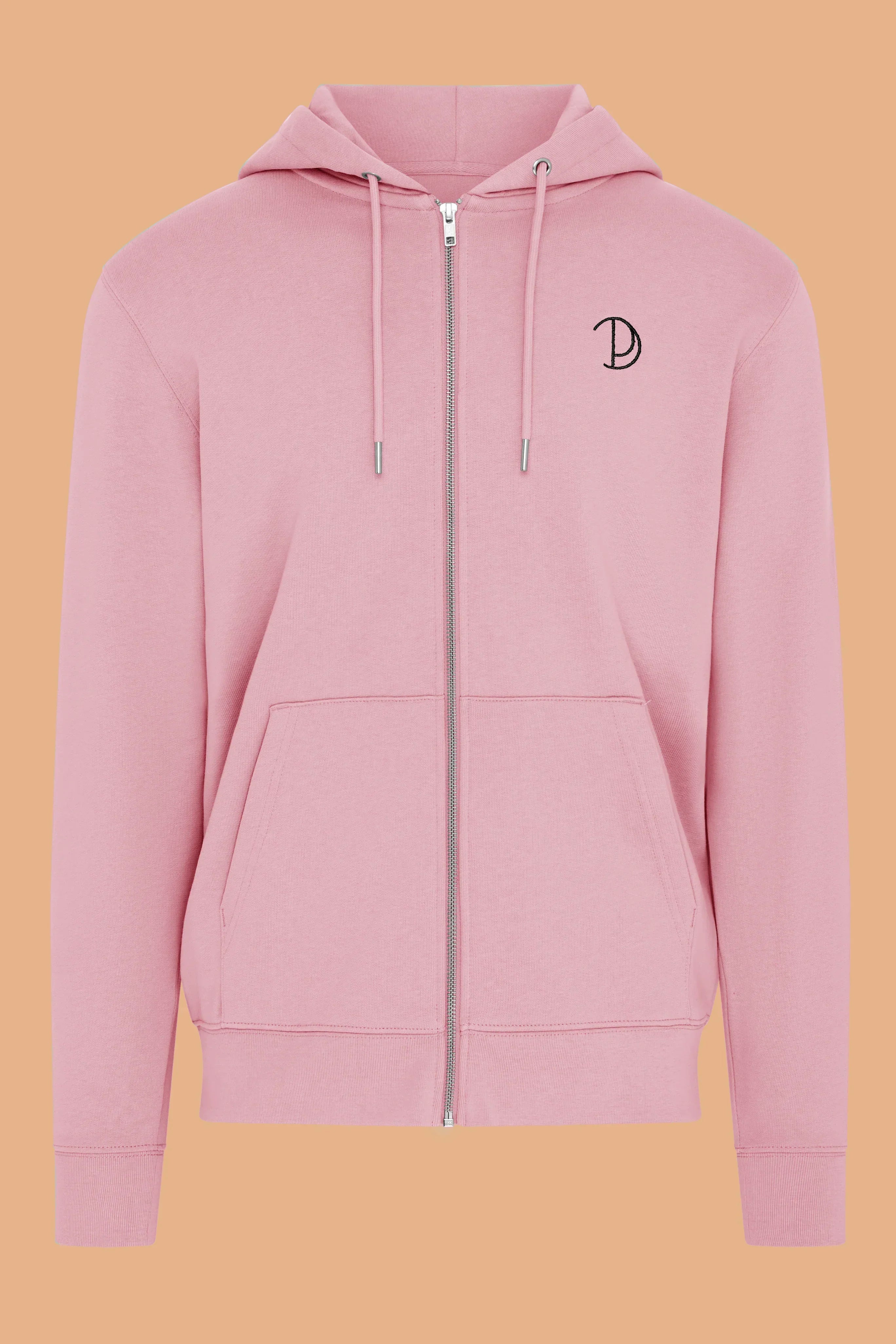 Embroidered P Zip-Up Hoodie - Cotton Pink X