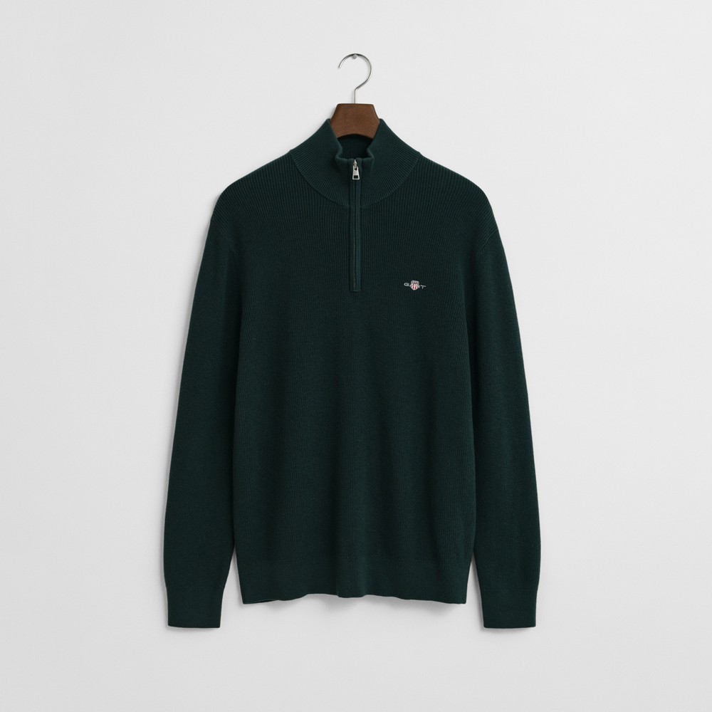 Cotton Merino Ribbed Half Zip Jumper