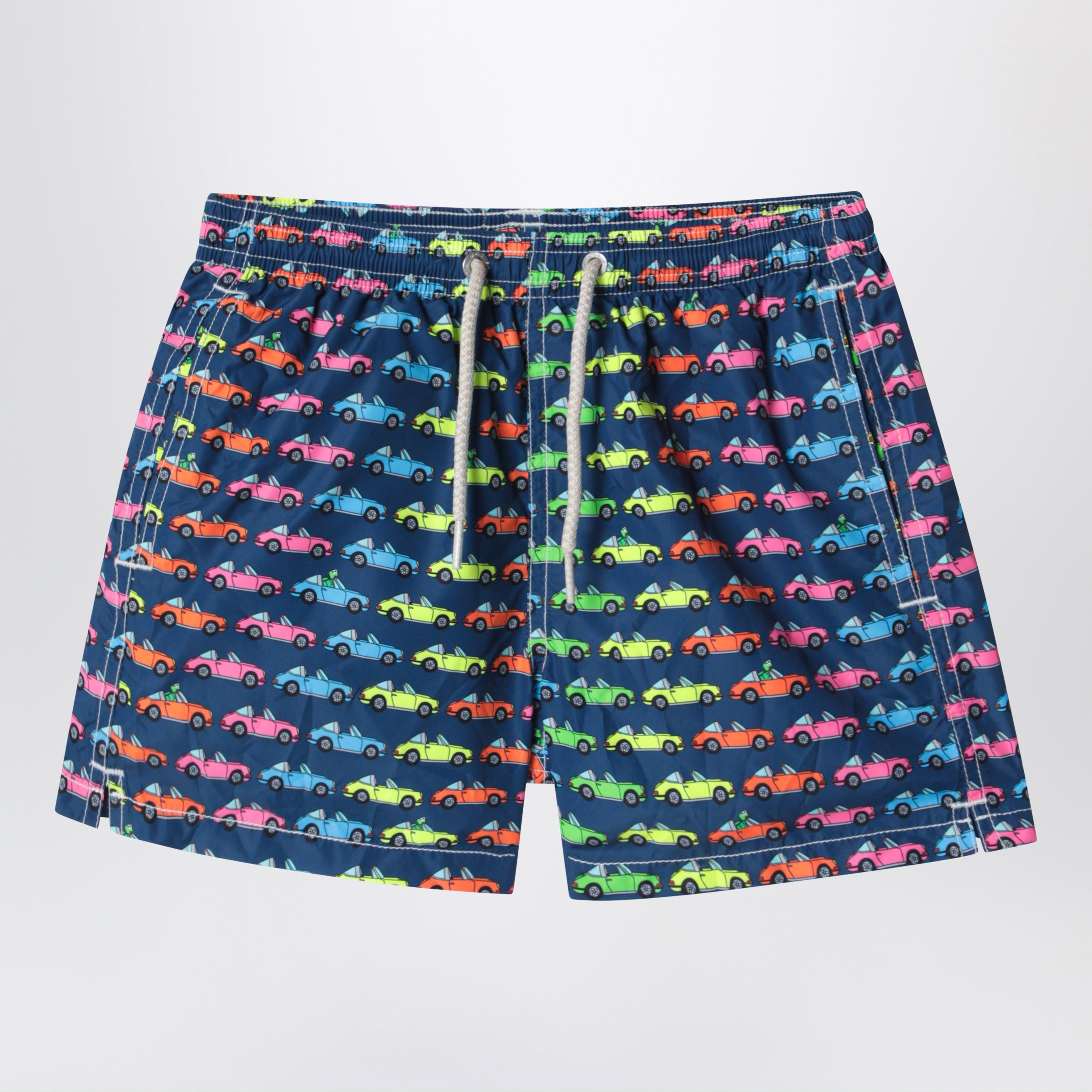 Jean swim shorts with car print