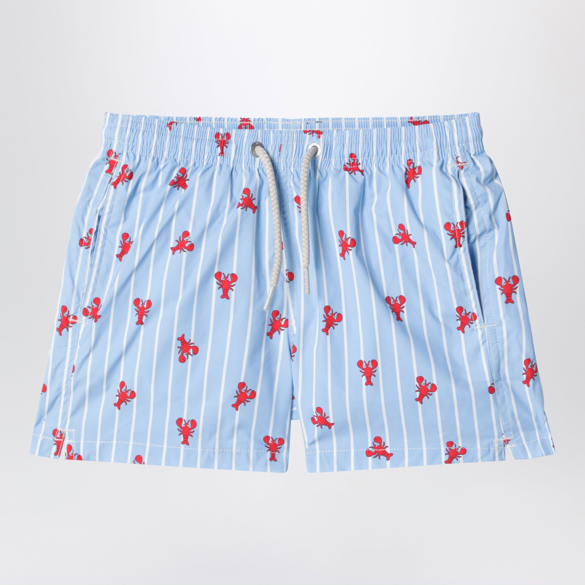 Light blue Jean swim shorts with crab print