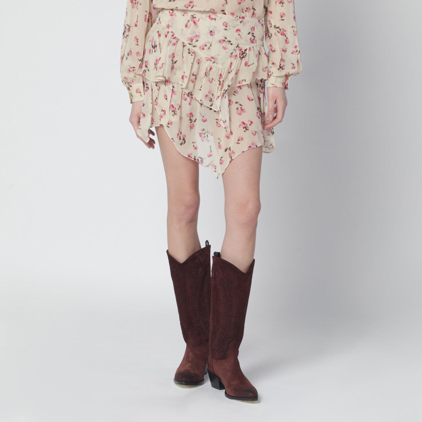 Lolita beige mini skirt with floral print