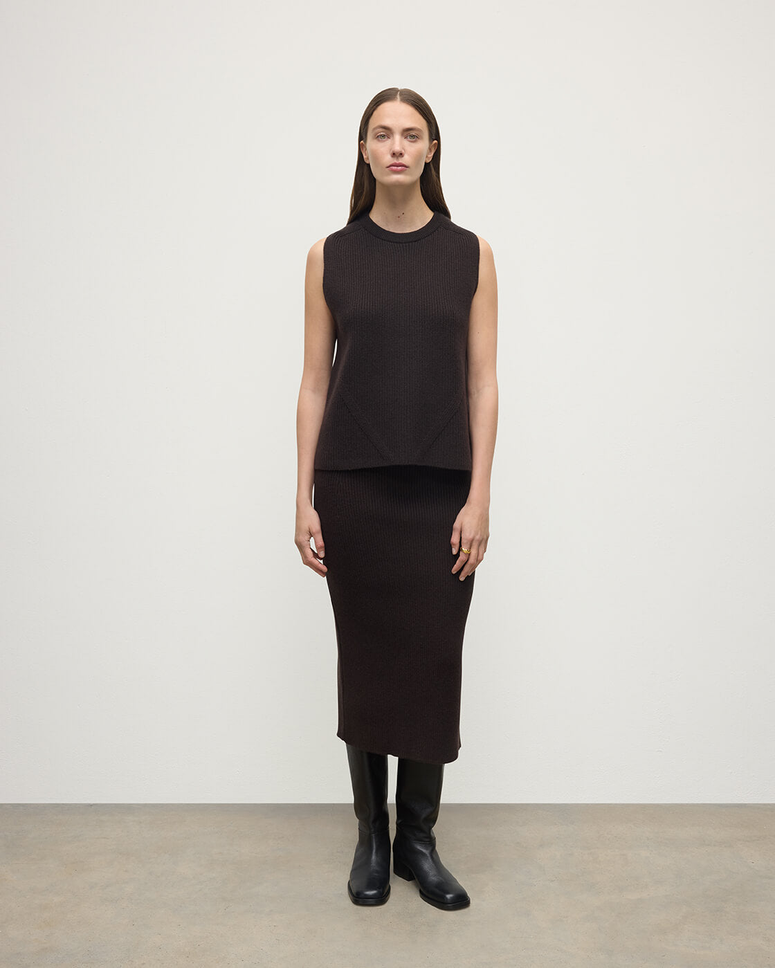 Sleeveless Dark Brown Cashmere Tank Top