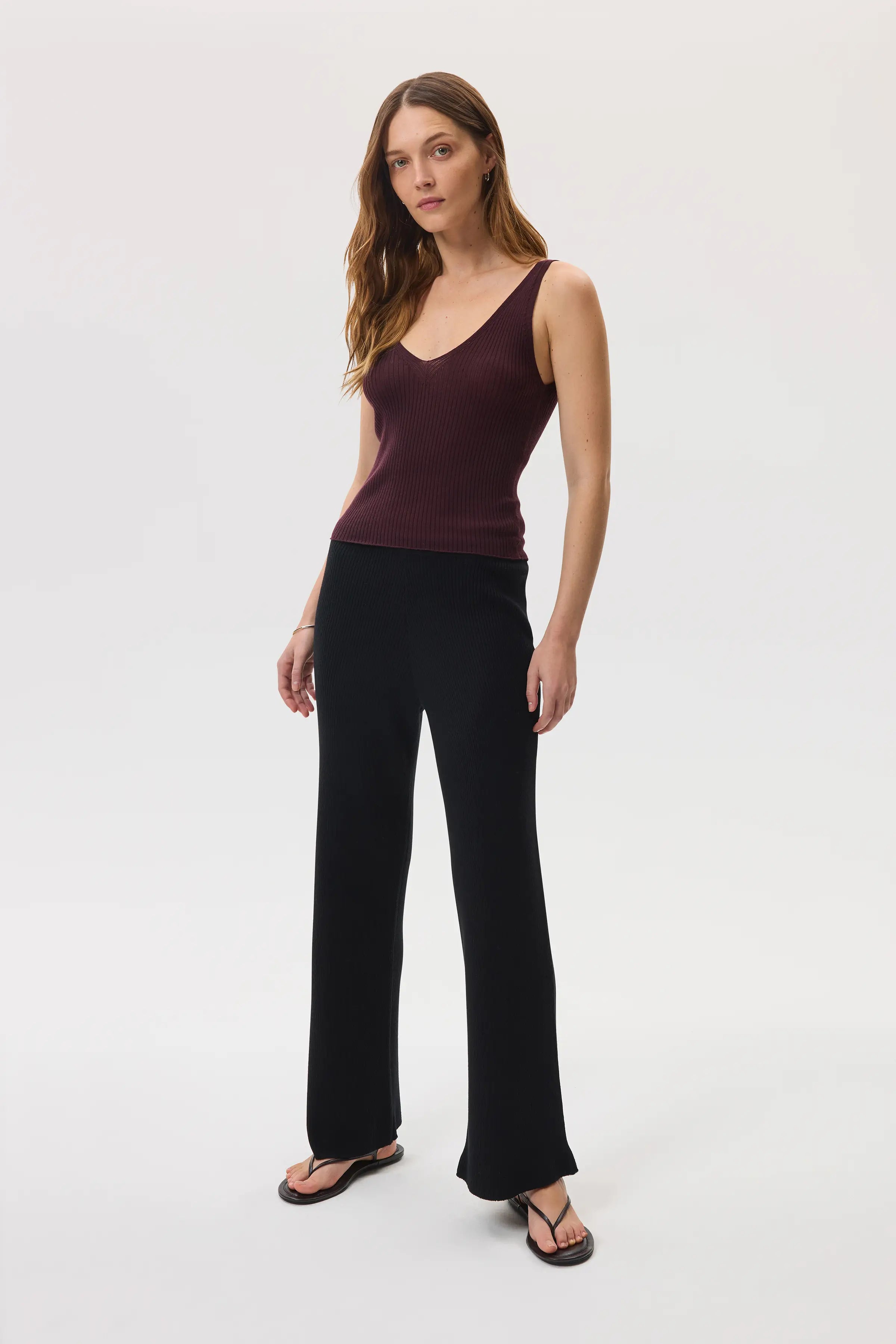 Ribbed Merino Wide Leg Black Trousers