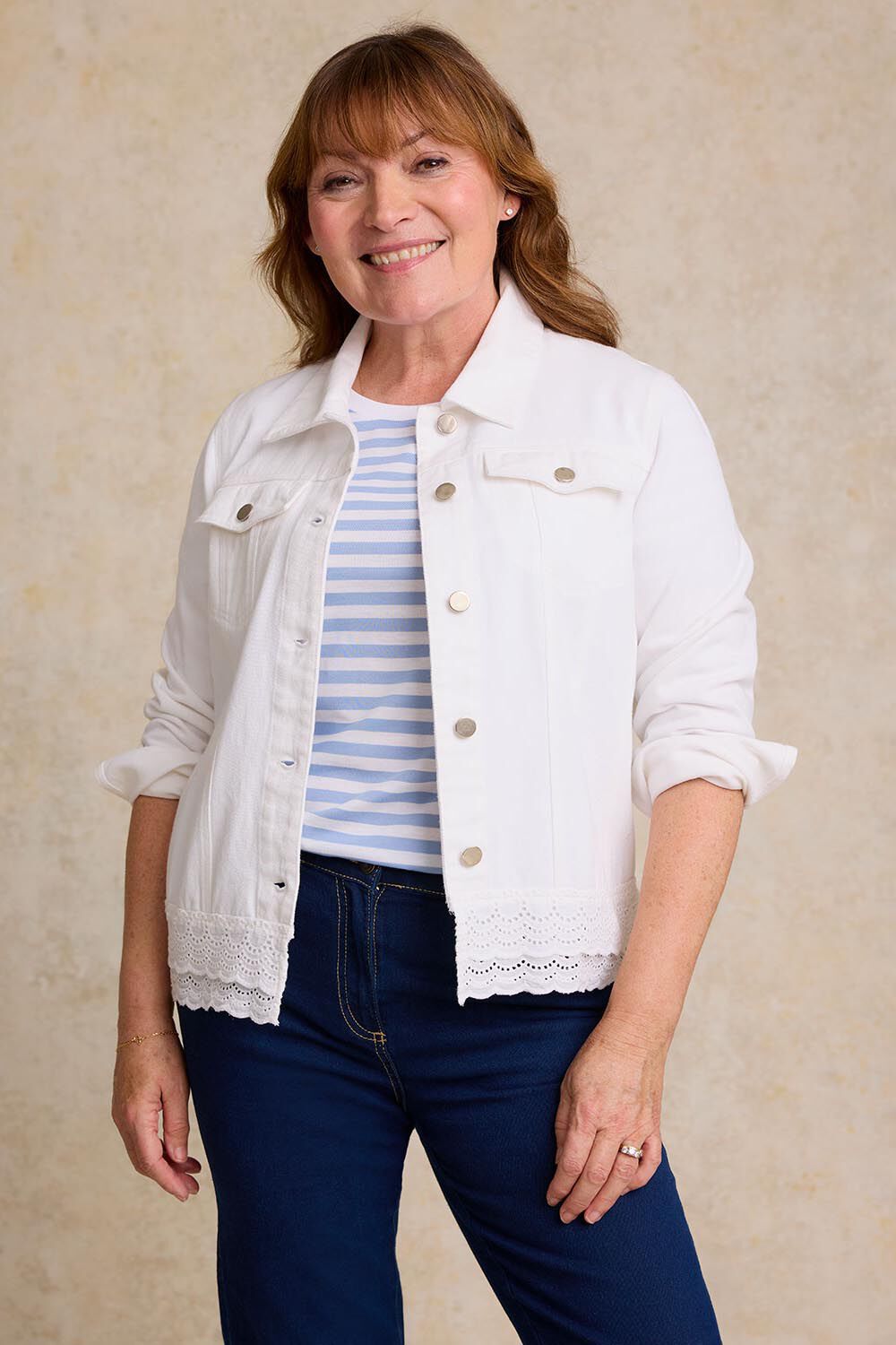 Bonmarche White Broderie Trim Jacket, Size: