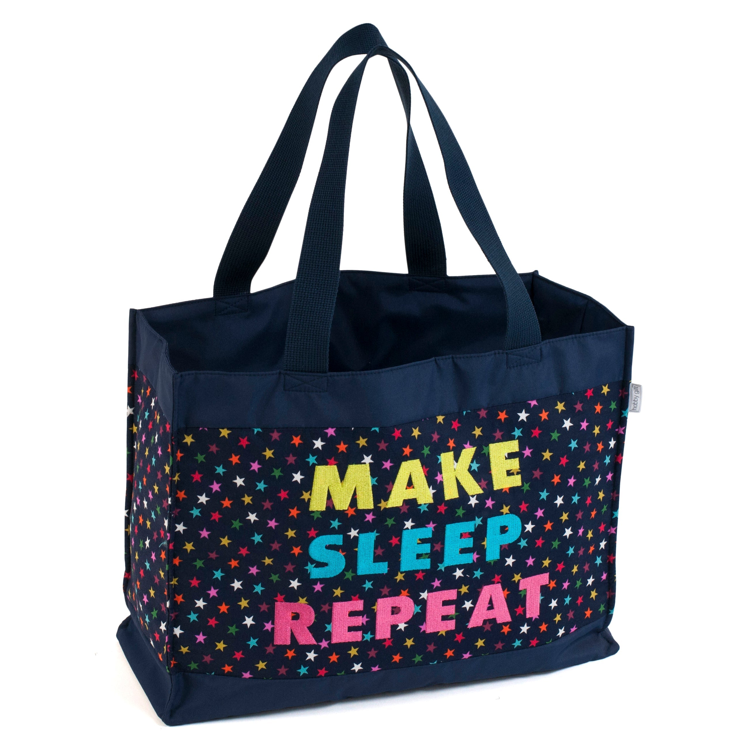 Hobby Gift: Craft Bag: Shoulder Tote L: with Embroidered Slogan: Navy Stars: Item size: dwh x x .