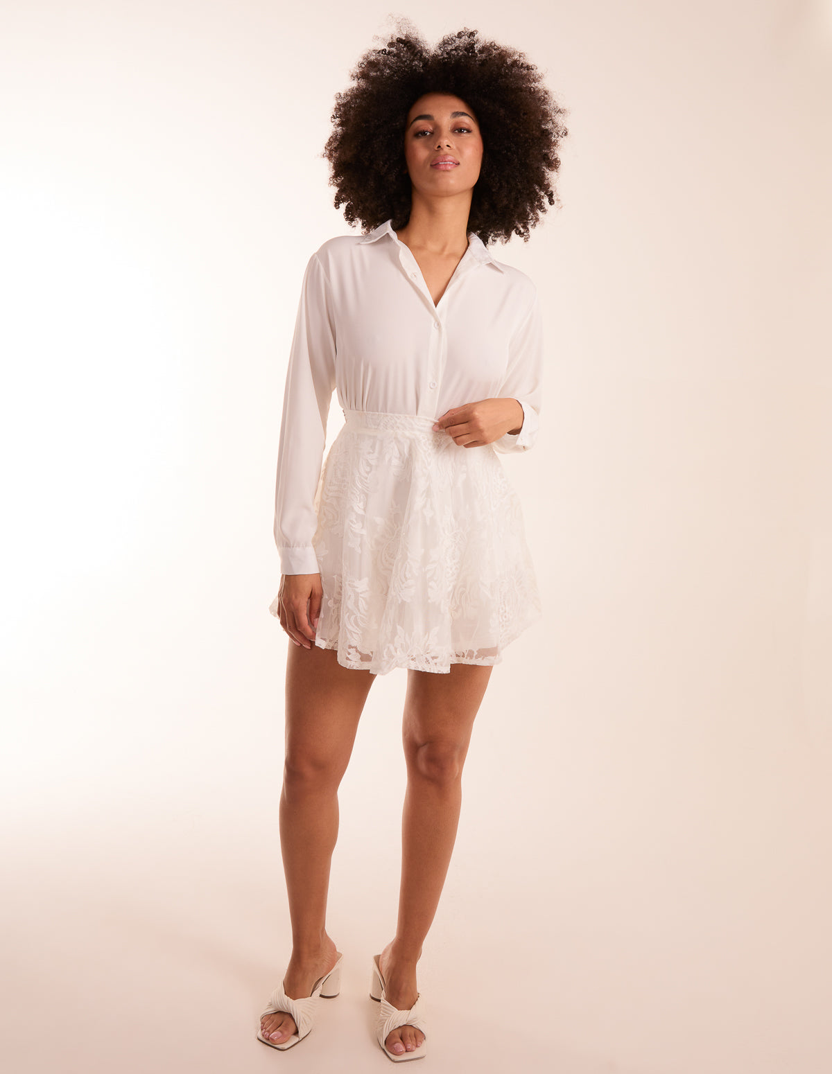 White Embroidered Mesh Skirt - WHITE