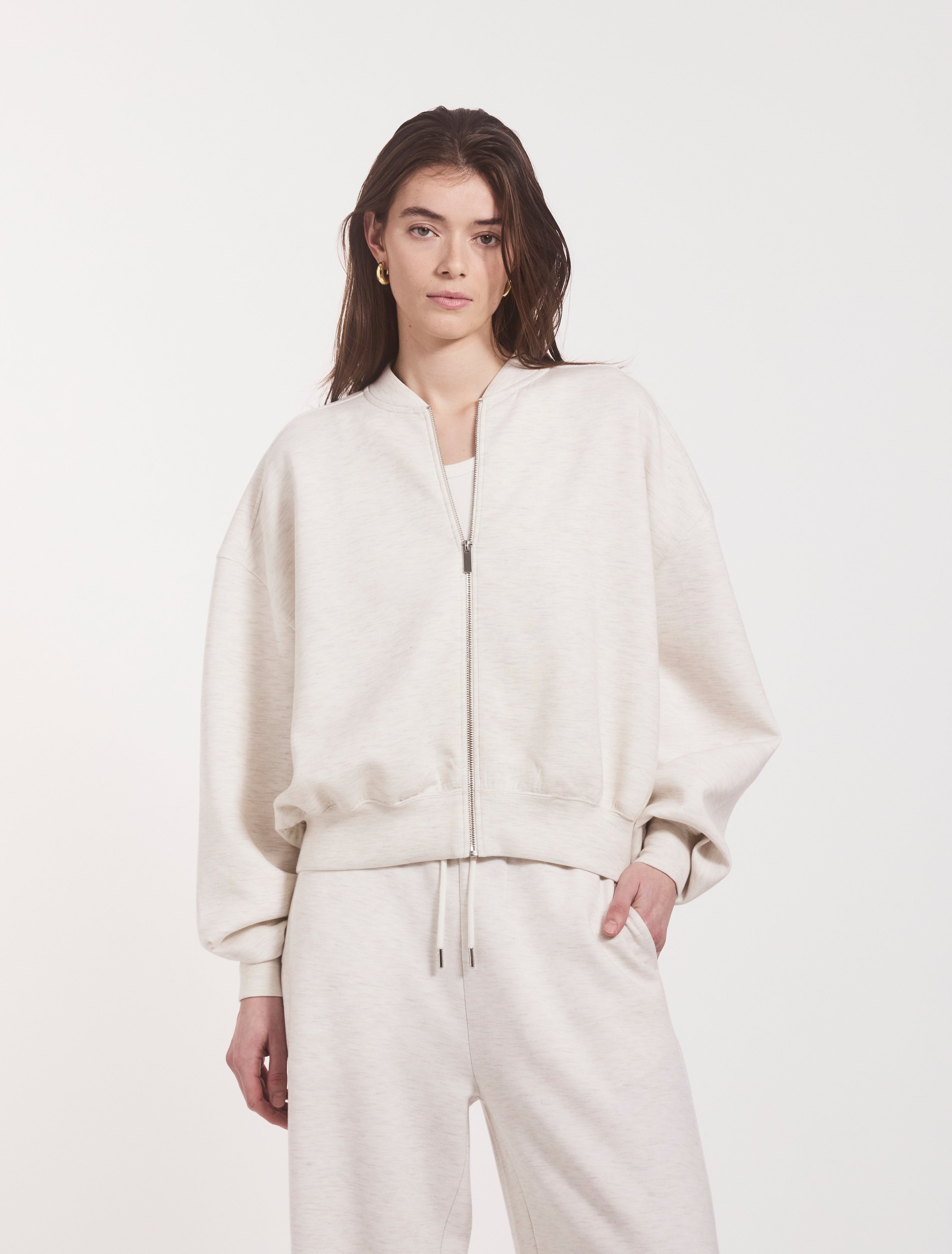 Classic Lounge Zip Jacket in Oatmeal Marl - TENCEL Ninety Percent