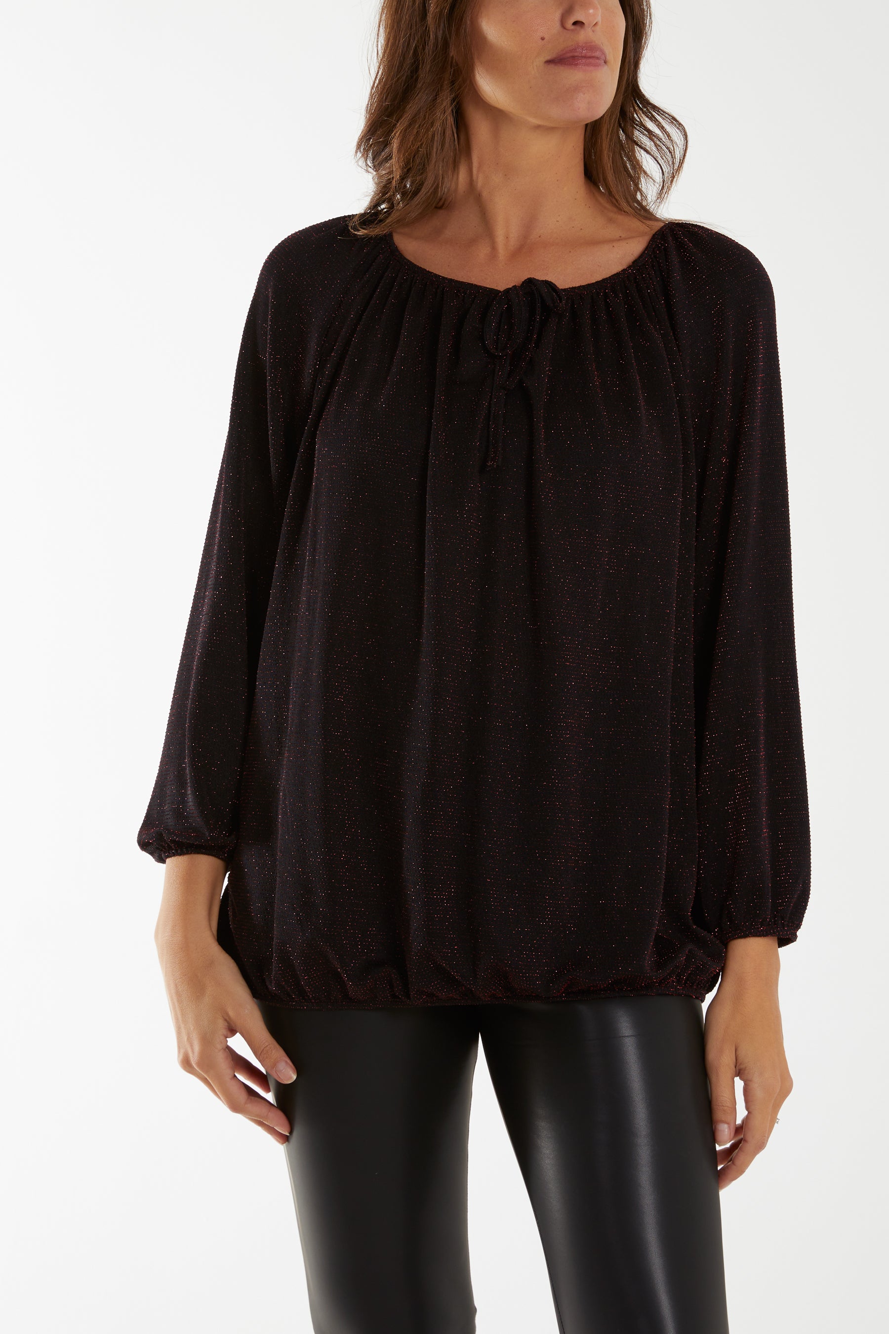 Glitter Bow Blouse - ONE WINE