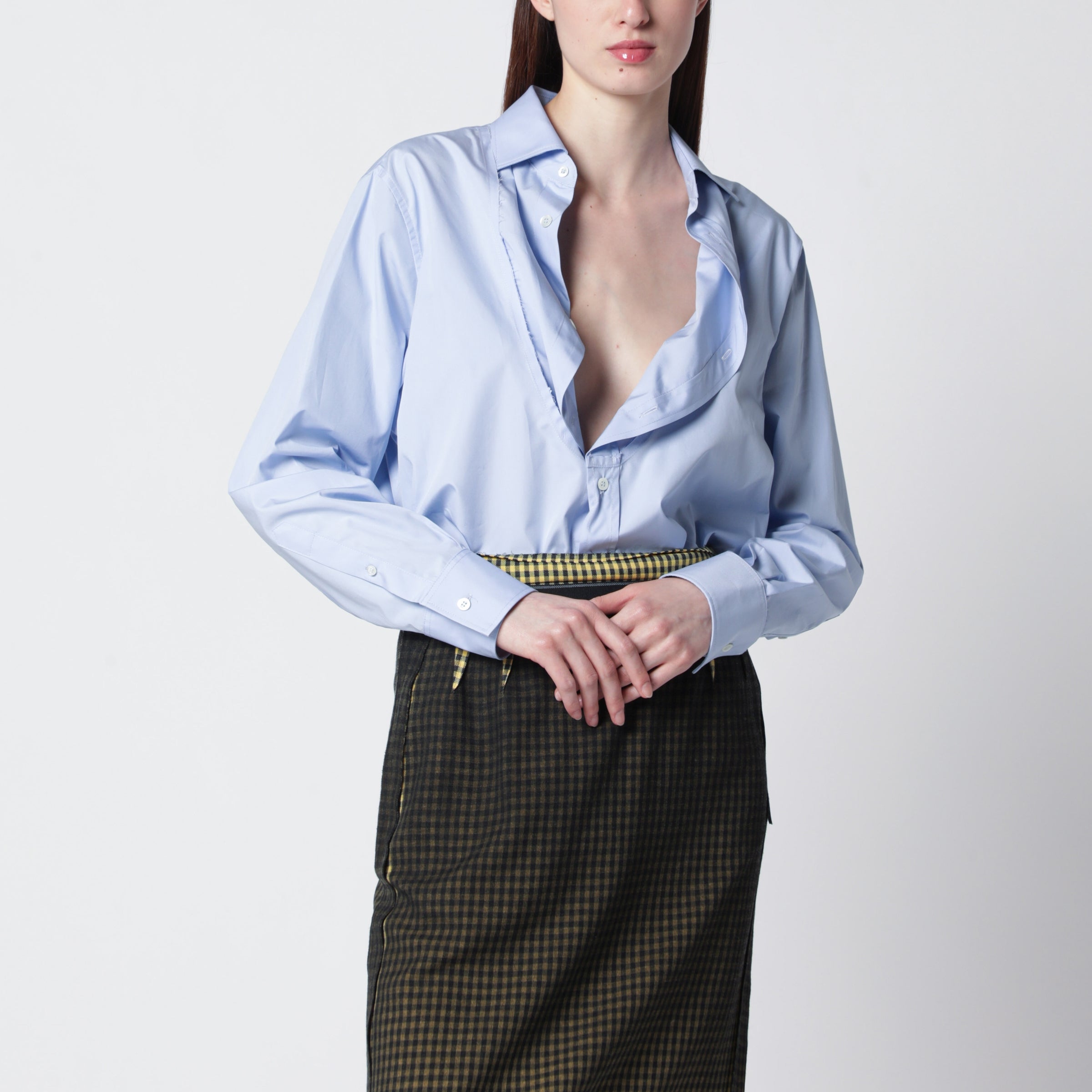Light blue blouse with folded collar