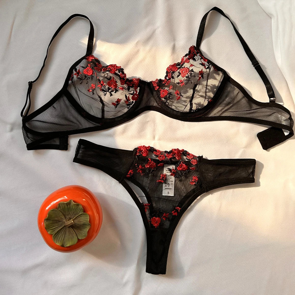 -Pieces Fancy Sexy Lingerie Set Woman Semi-Sheer Women's Underwear Embroidery Beautiful Bra And Panty Sets Erotic Outfits