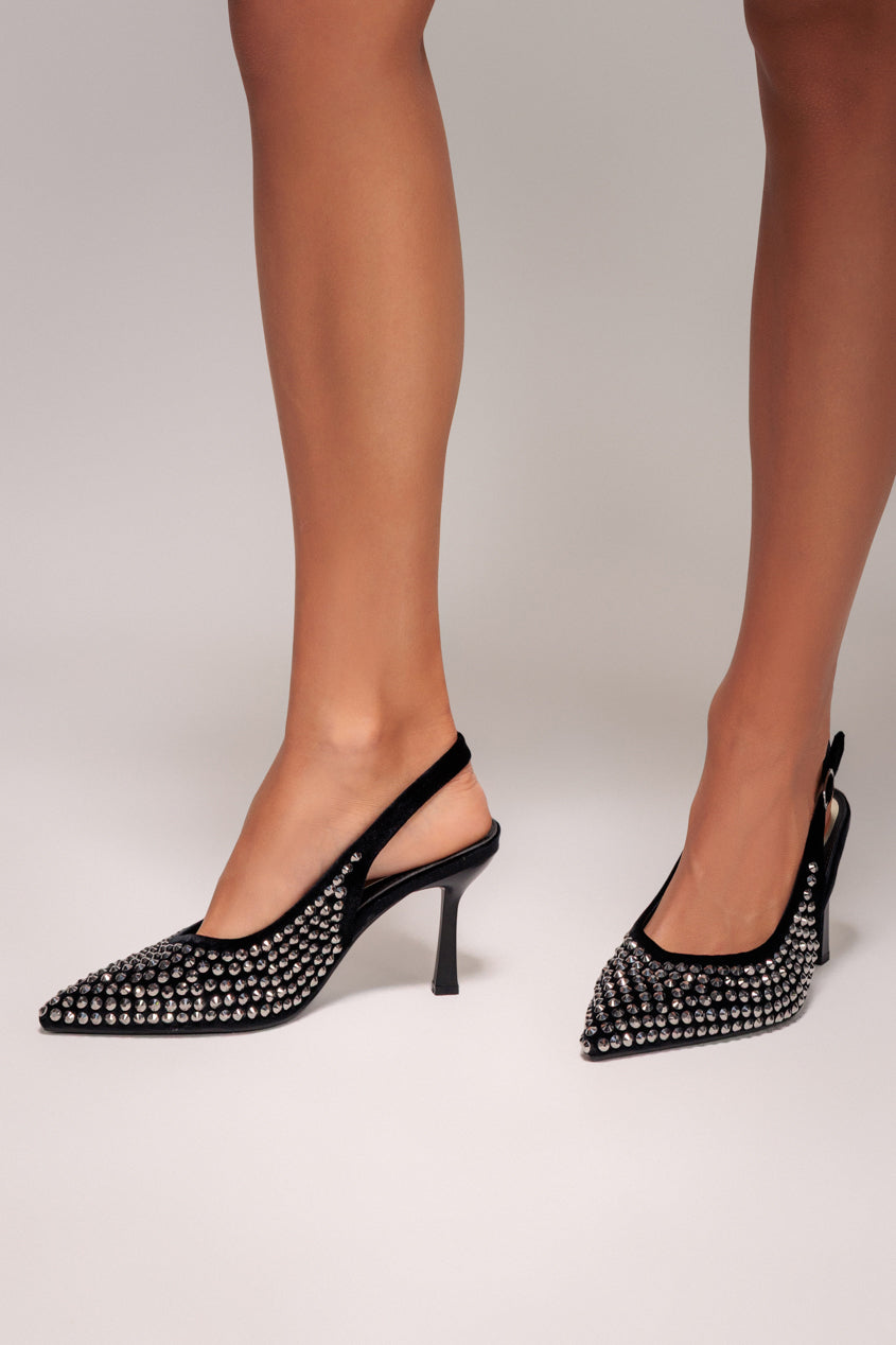 Goddiva Rhinestone Slingback Heeled Court Shoes