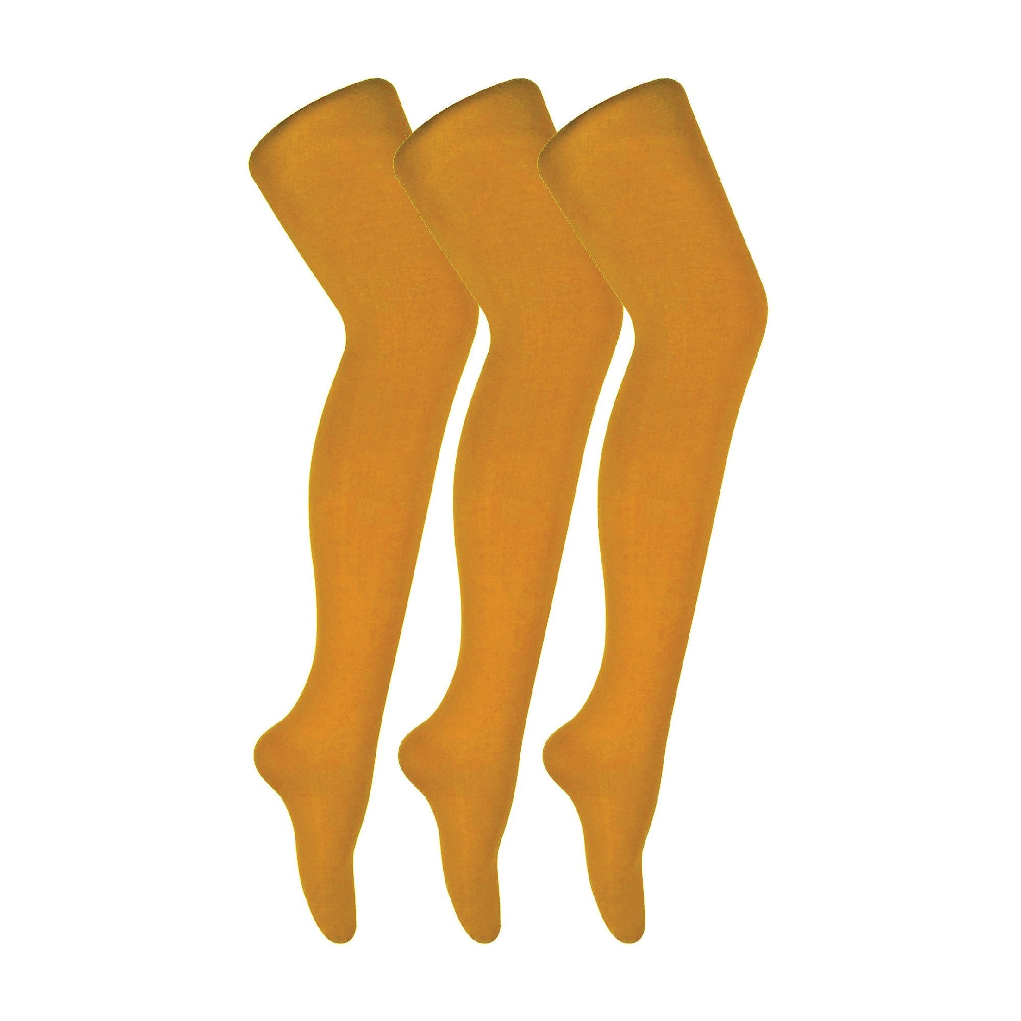 Pair Ladies Coloured Opaque Denier Plain Block Colour Tights - Mustard