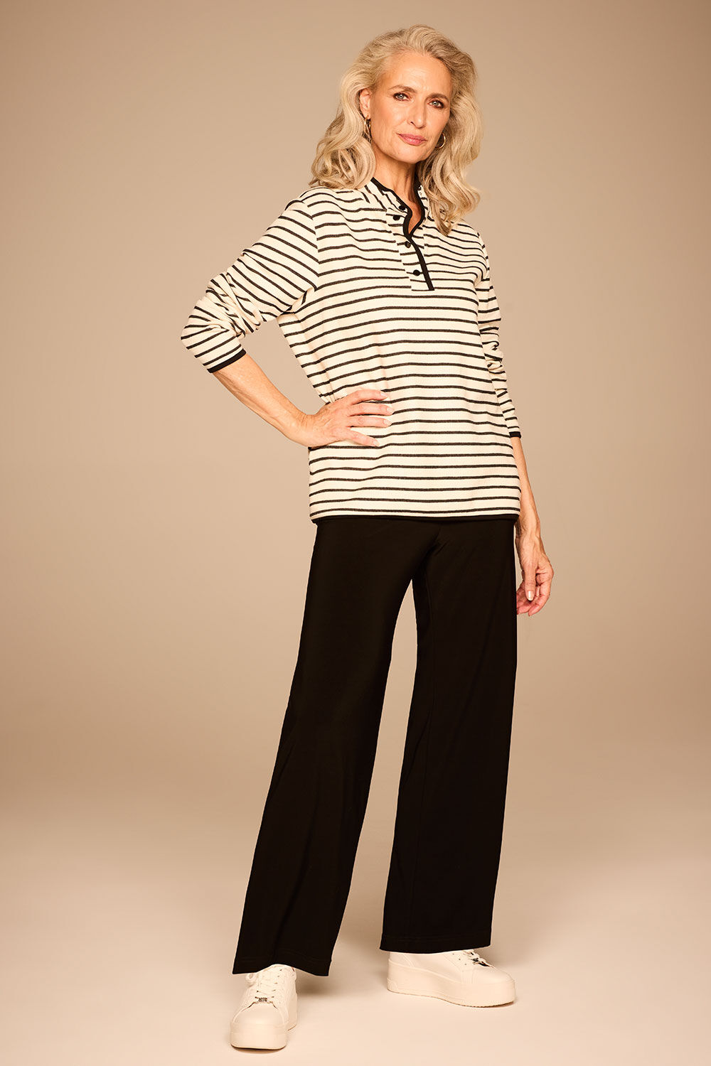 Bonmarche Women's Black Formal Pull-on Elasticated Waistband Wide Leg Trousers, Size: One Size