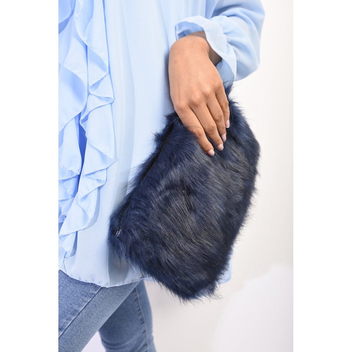 Faux Fur Shoulder Bag - Navy SIZE