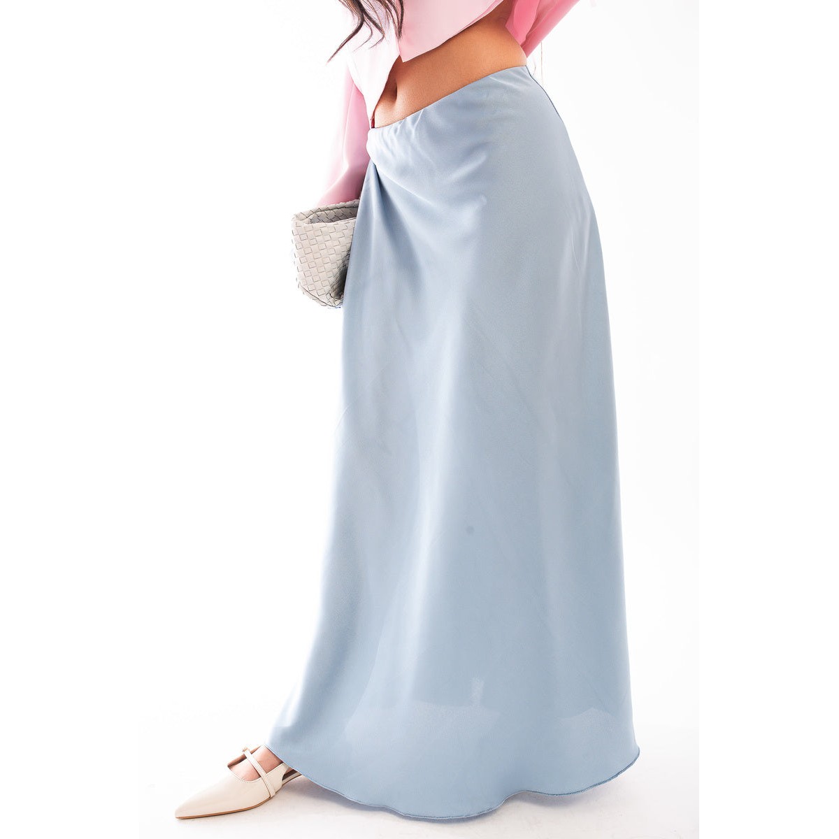 Lightweight High Waisted Maxi Skirt - Blue SM