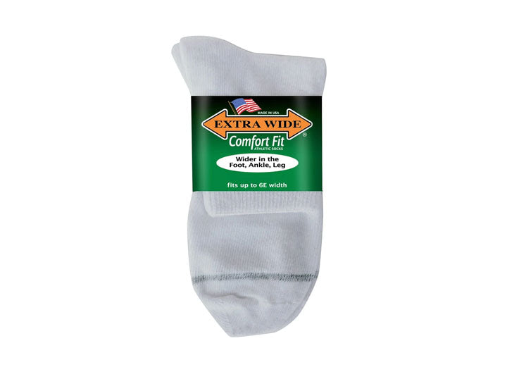Mens Extra Wide Comfort Fit Athletic Quarter Top Socks, White -