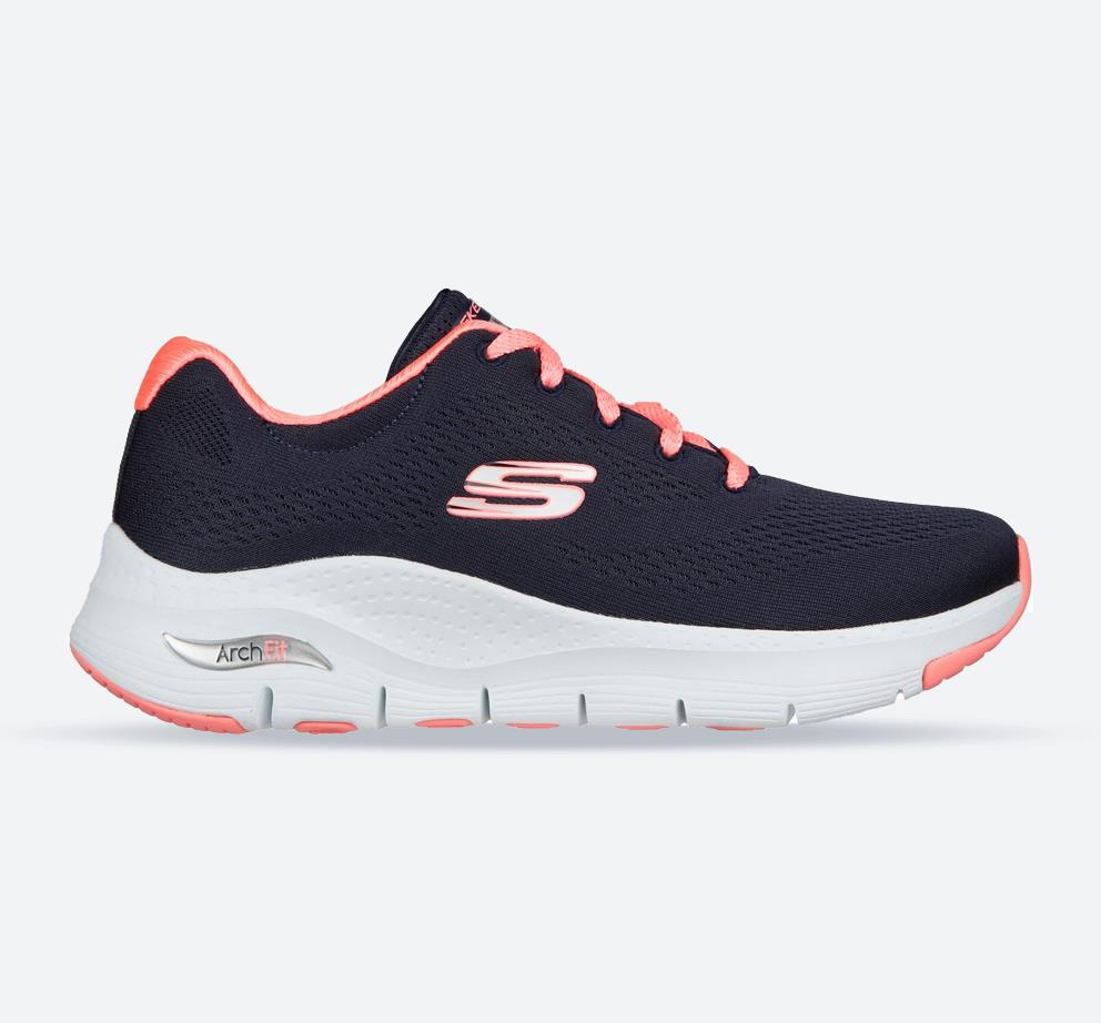 Women's Wide Fit Skechers Unny Outlook Sports Trainers - Navy MeshCoral, Navy MeshCoral E