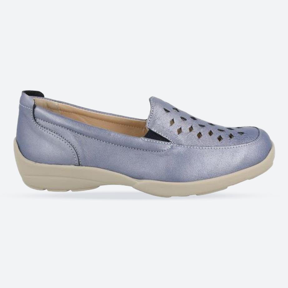 Women's Wide Fit DB Horseshoe Shoes, Blue Leather V E - E