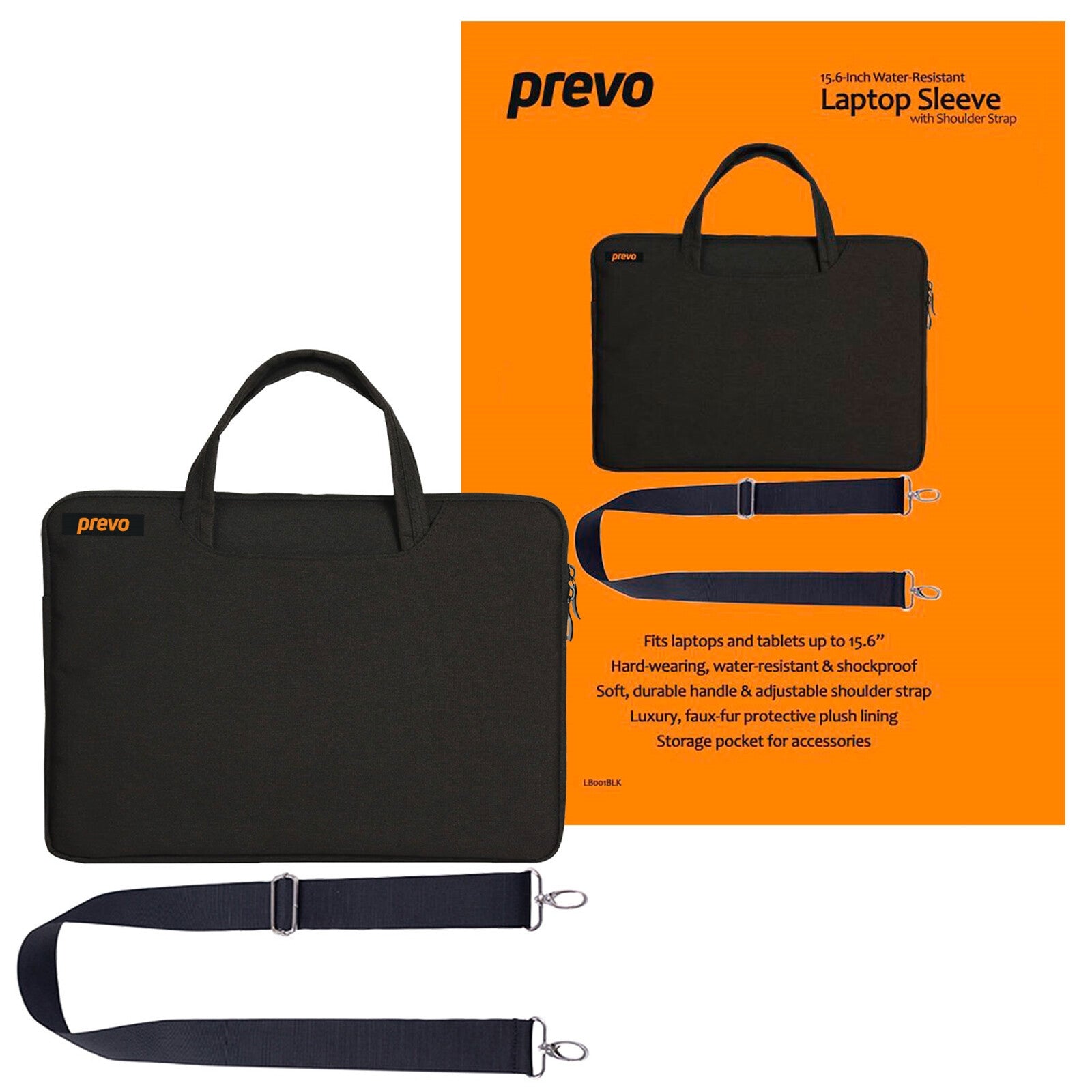 PREVO . Inch Laptop Bag, Cushioned Lining, With Shoulder Strap, Black