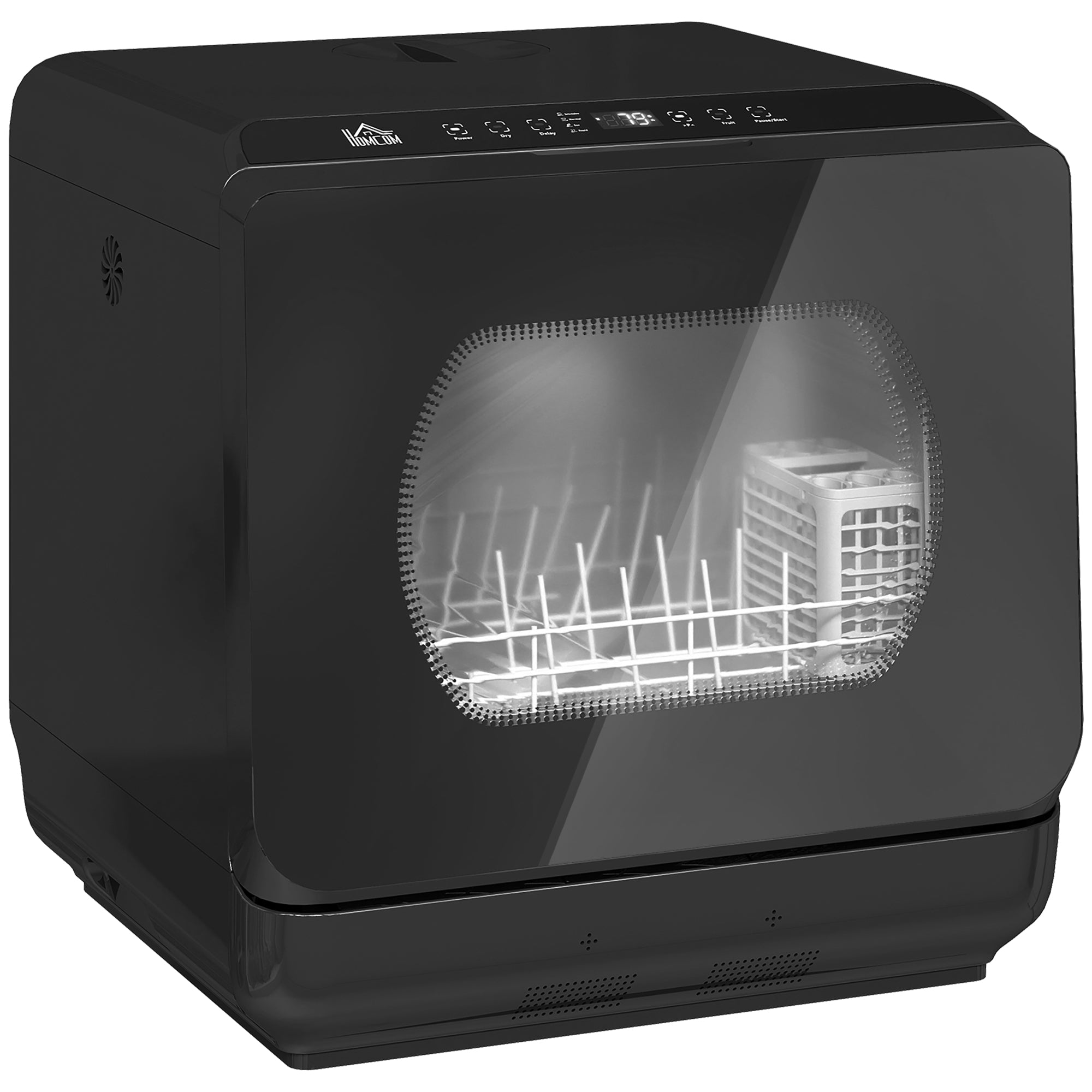 HOMCOM Table Top Dishwasher with Built-in L Water Tank, Mini Countertop Dishwasher with Programs, Place Settings, Black