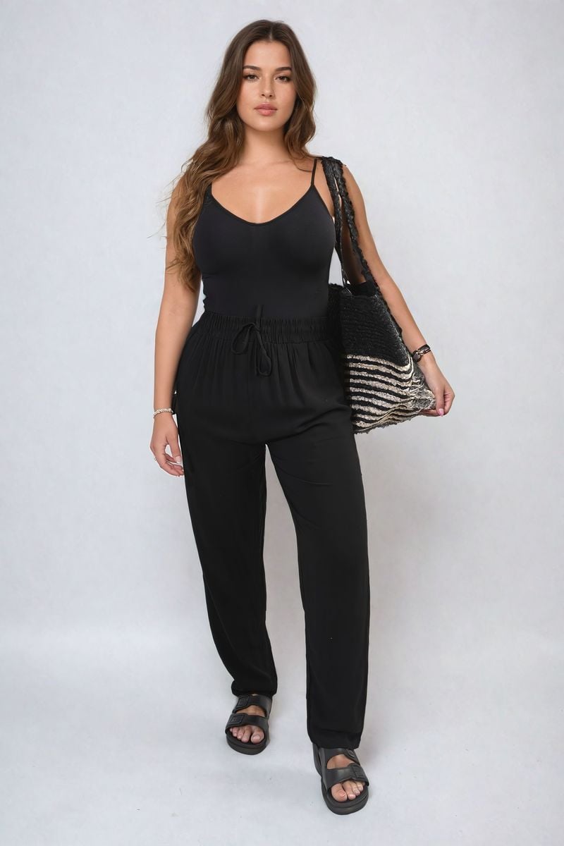 Striped Beach Braided Tote Bag - Black One Size