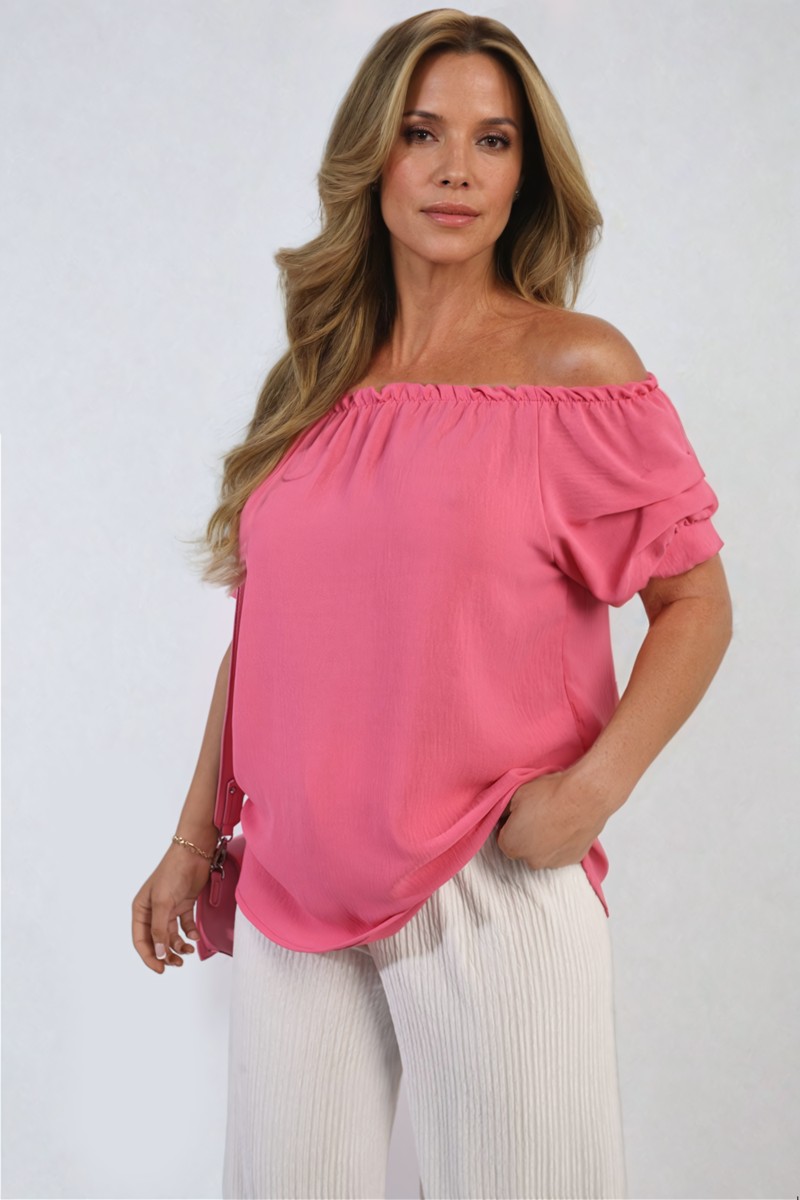 Ced Sleeve Off Shoulder Top - Fuschia SM