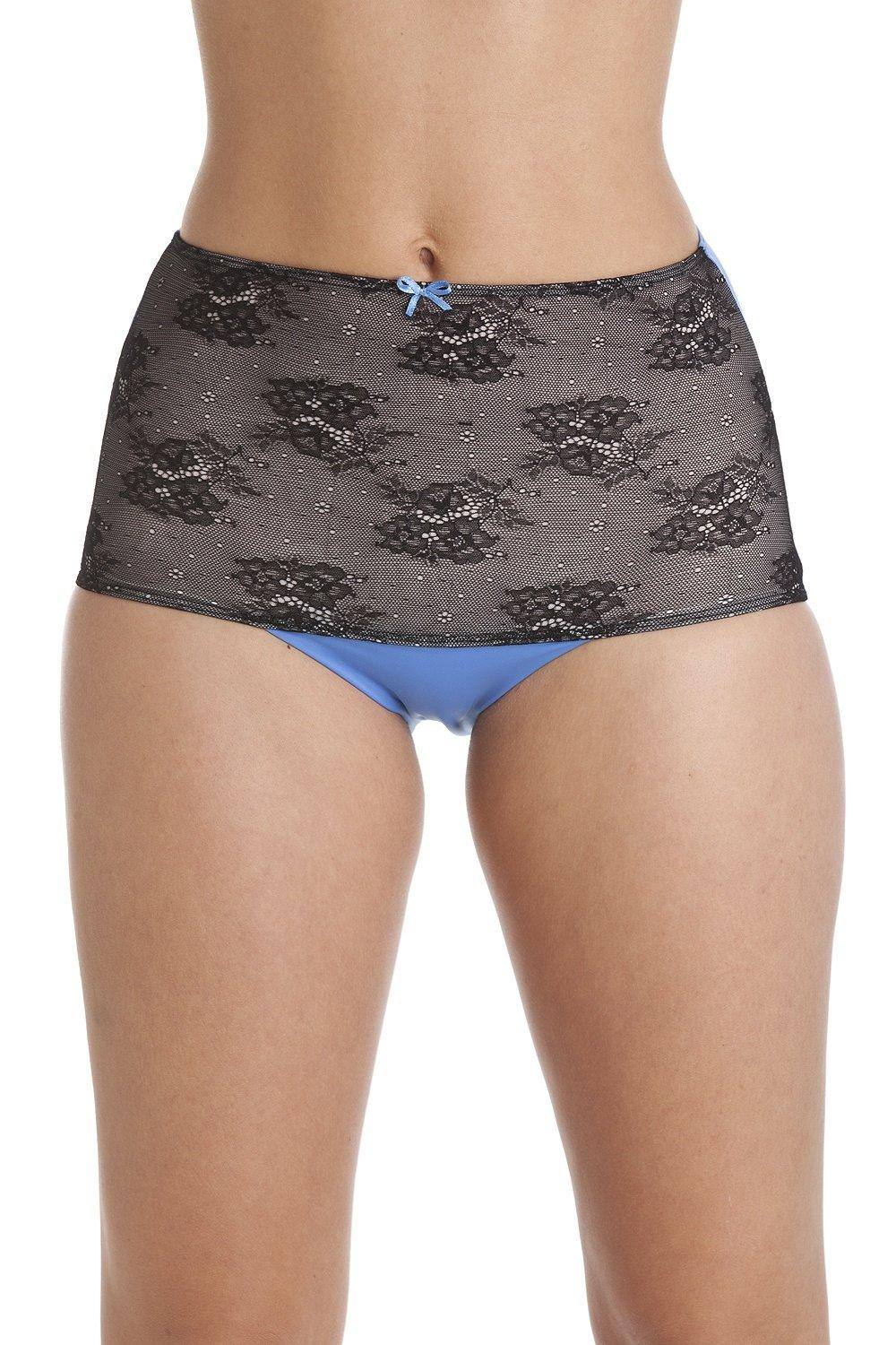 Camille Two Pack Seamfree High Waist Floral Mesh Shapewear Briefs In Blue