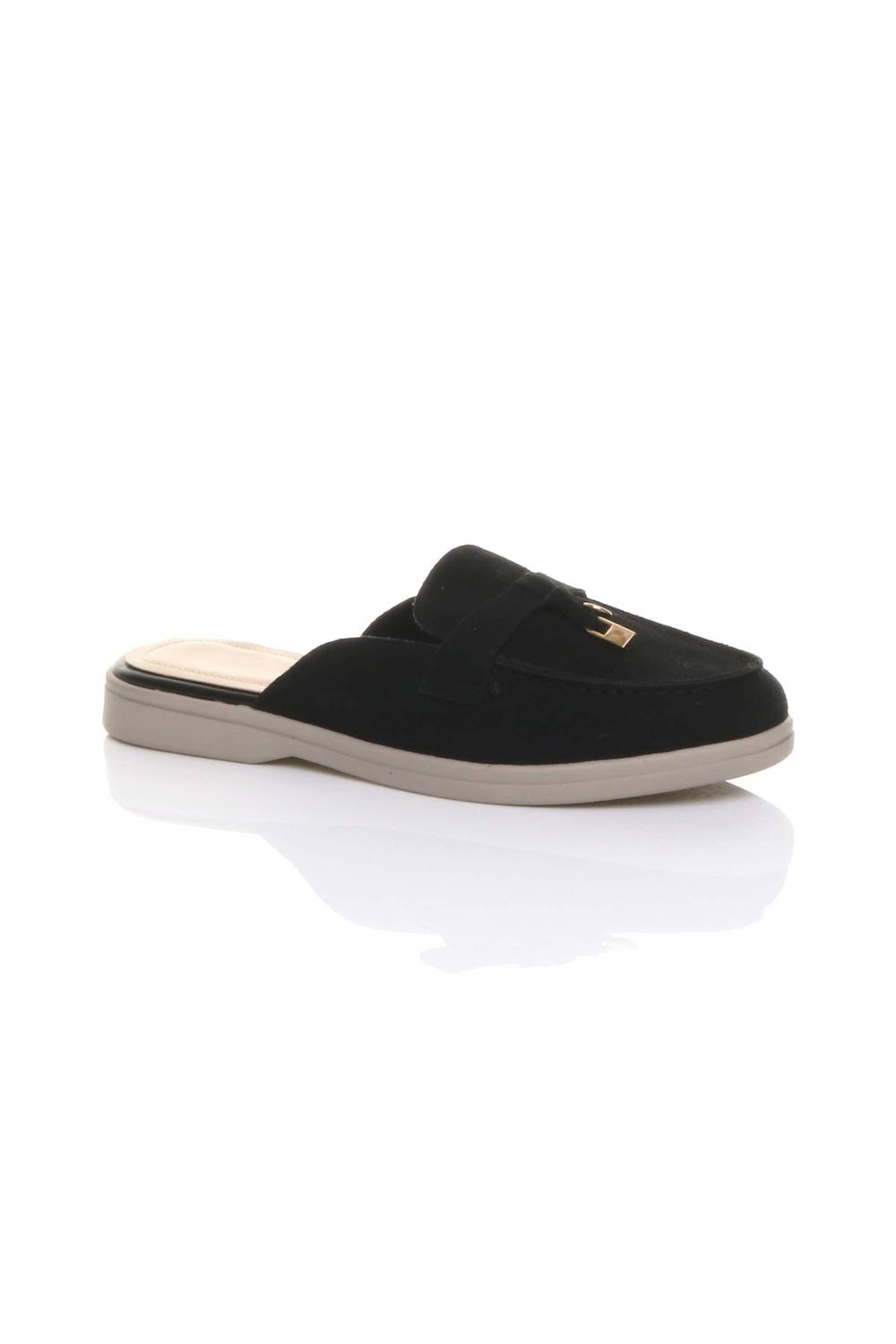 Ajvani Flat Heel Slip On Open Back Loafers Mules In Black