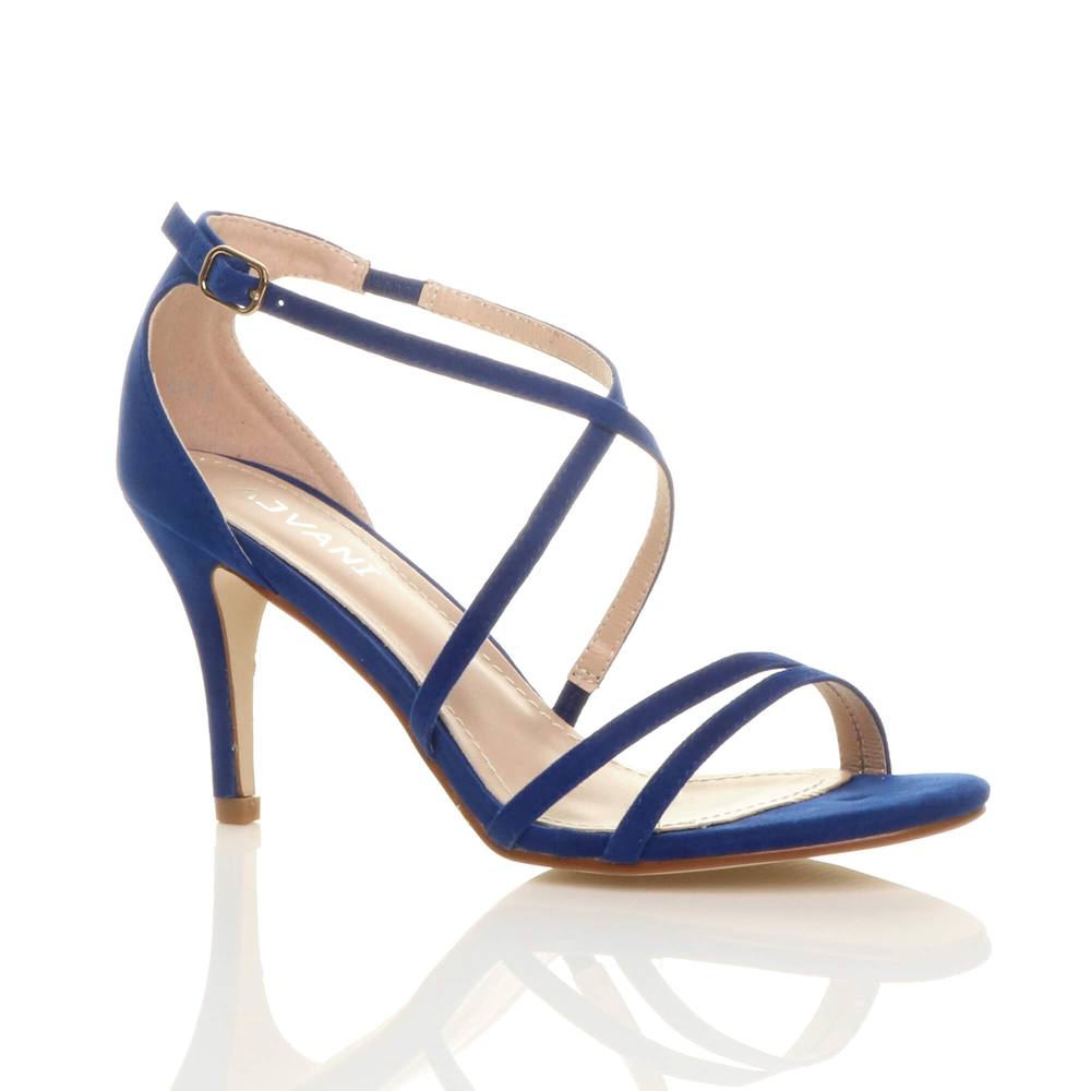 Ajvani High Heel Crossed Straps Buckle Faux Suede Heeled Sandals In Cobalt