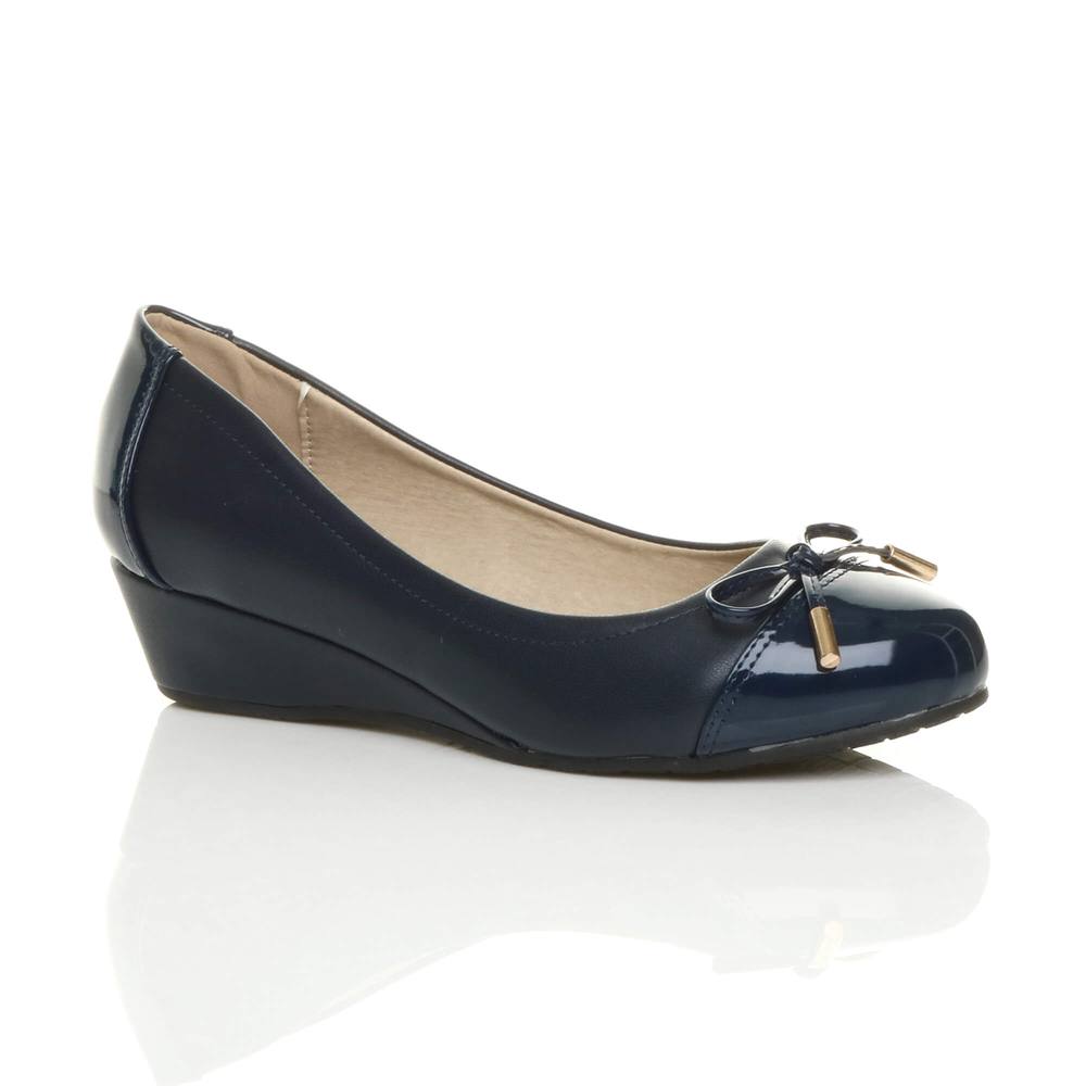 Ajvani Mid Wedge Heel Comfort Faux Leather Court Shoes In Navy
