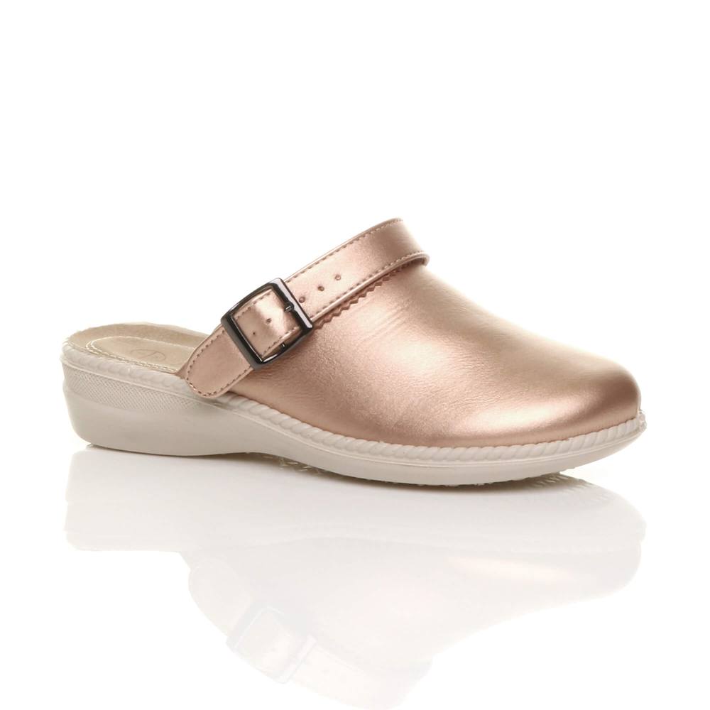 Ajvani Low Wedge Heel Slingback Clogs Faux Leather Mules In Rose Gold