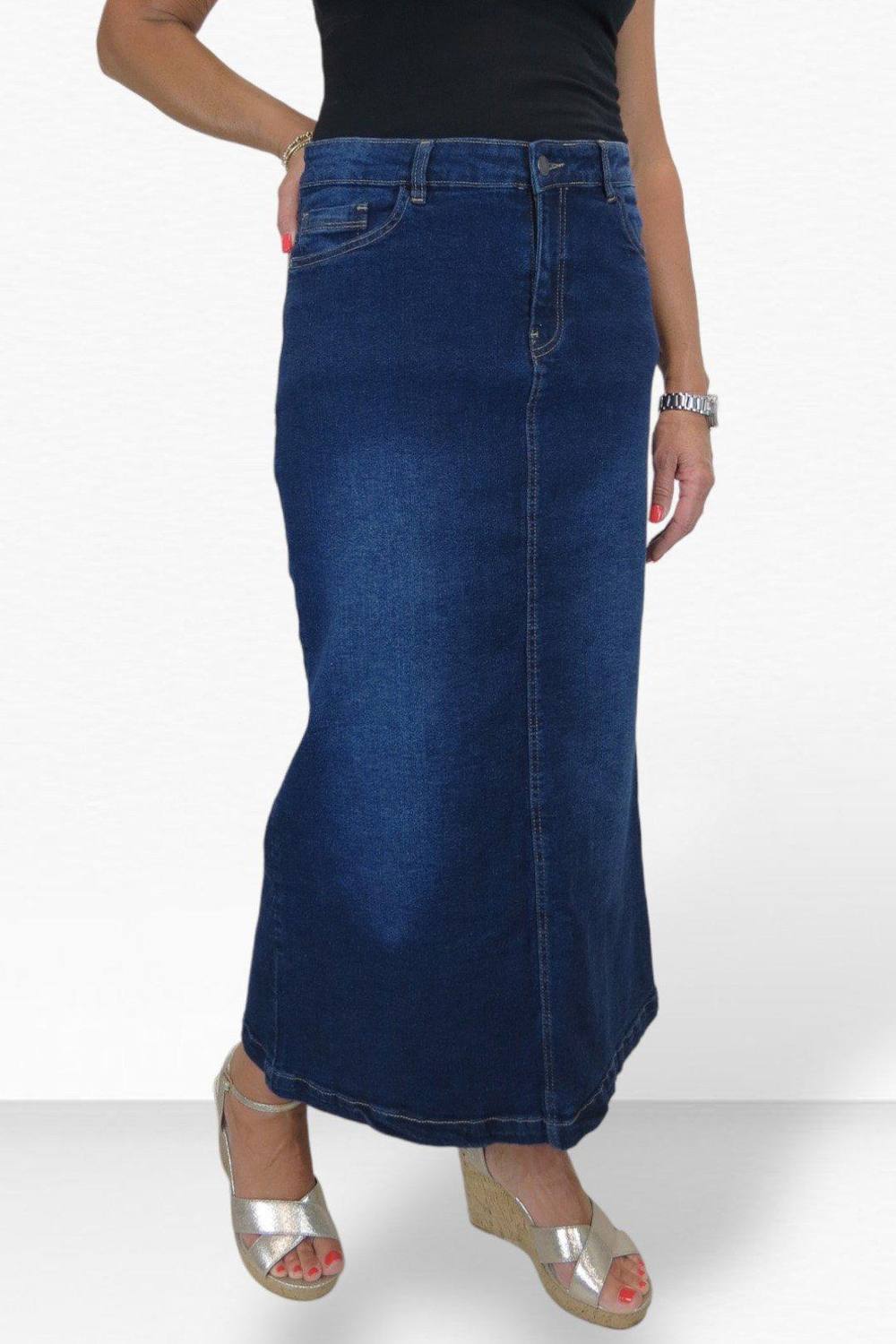 Paulo Due Denim Maxi Skirt In Dark Blue