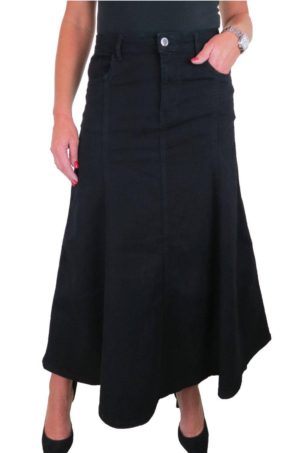 Paulo Due Flared Denim Maxi Skirt In True Black